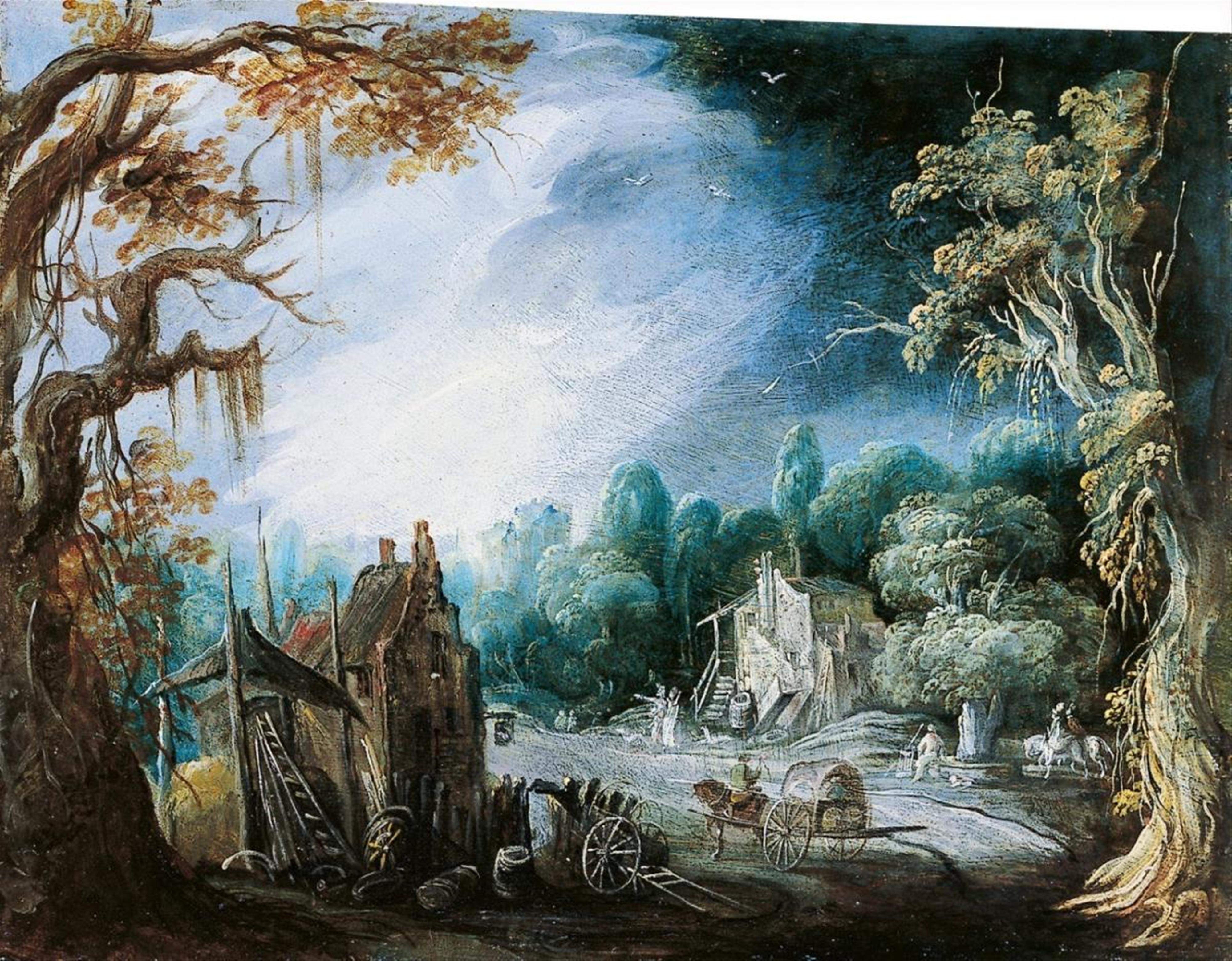 Pieter Stalpaert - WOODED LANDSCAPE WITH ARCHITECTURAL AND FIGURAL - image-1