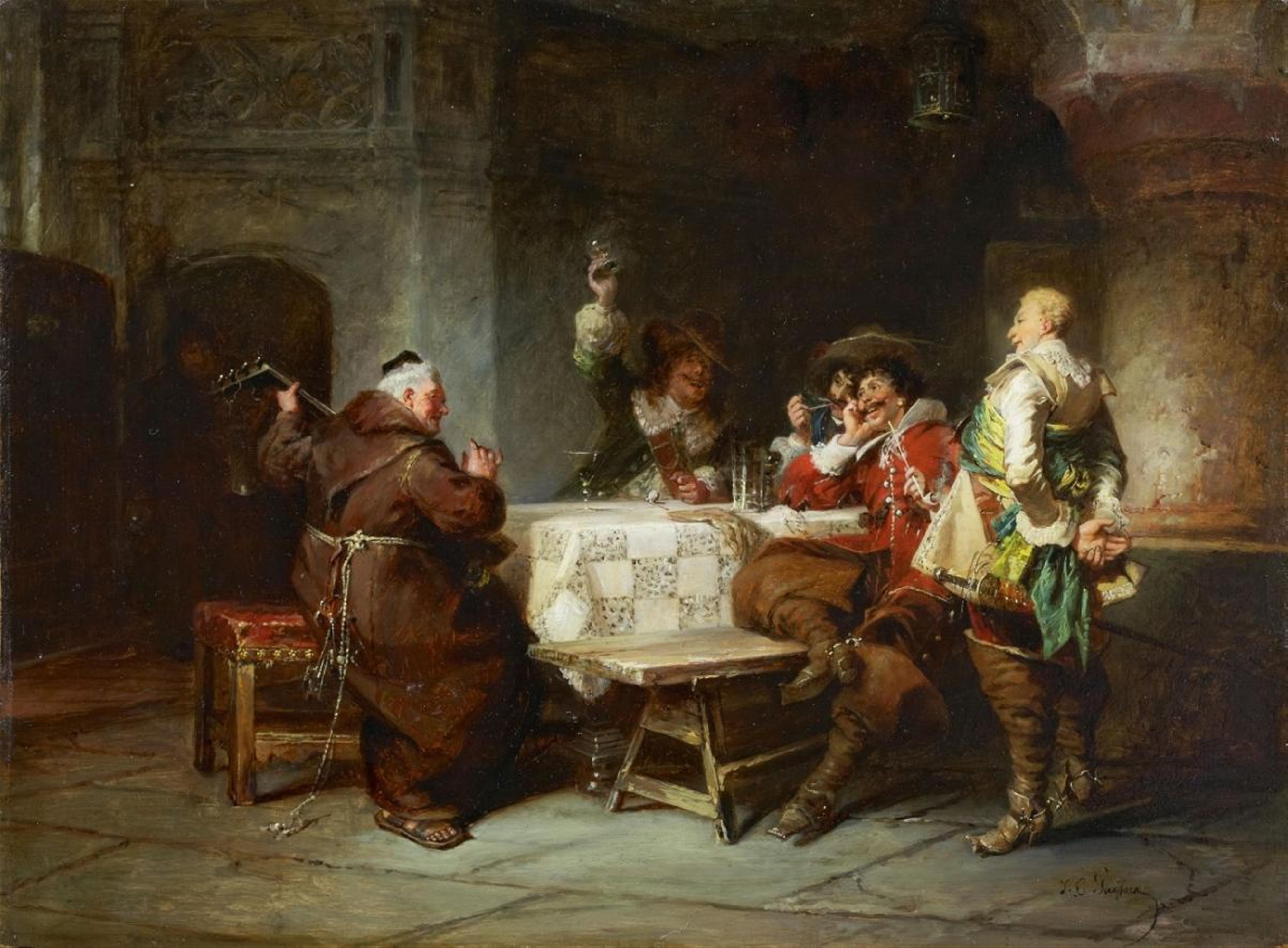 Jakob Emanuel Gaisser - INTERIOR WITH DRINKING MEN AND CAPUCHIN - image-1