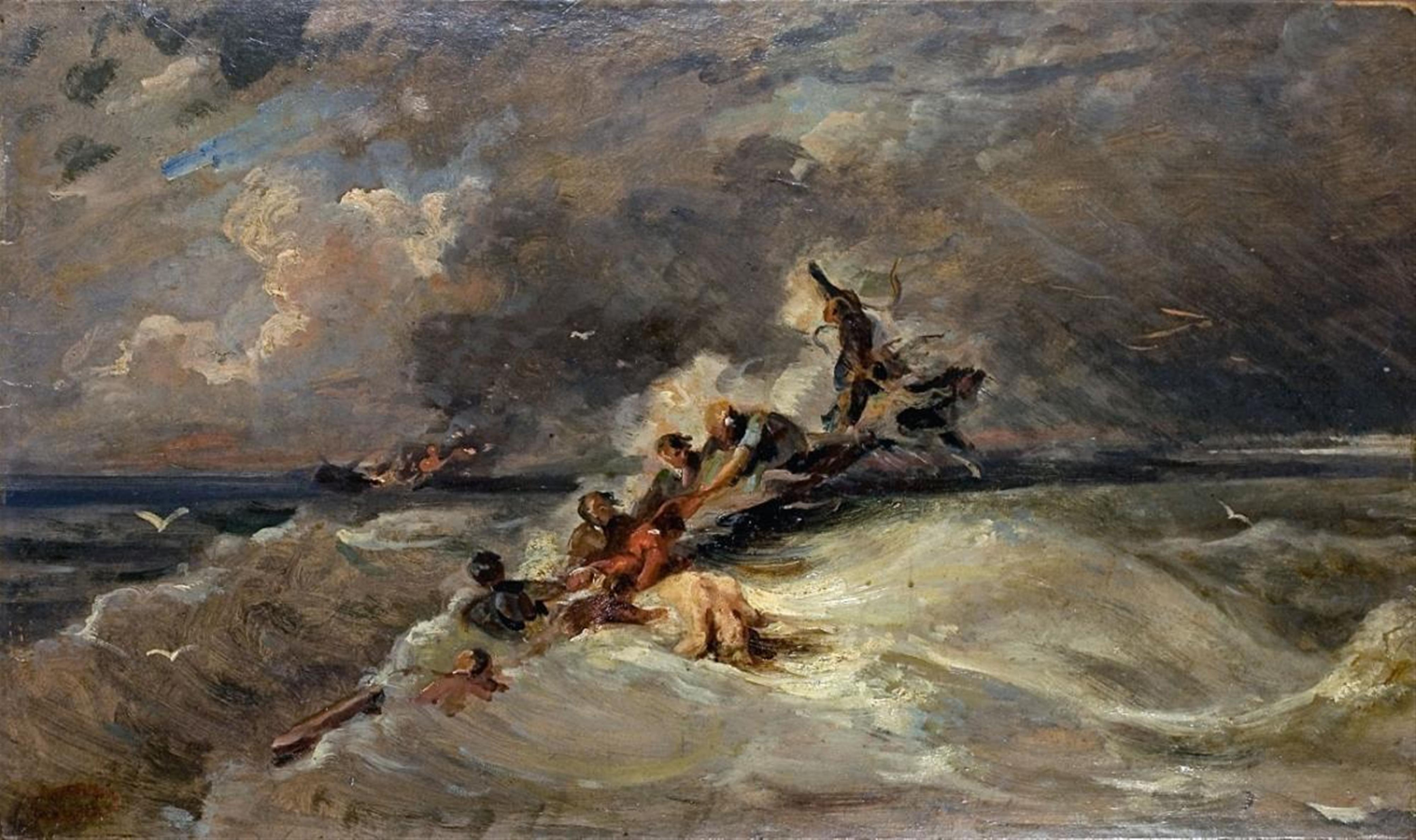 Eugène Isabey - STORMY SEA WITH SHIPWRECKED - image-1