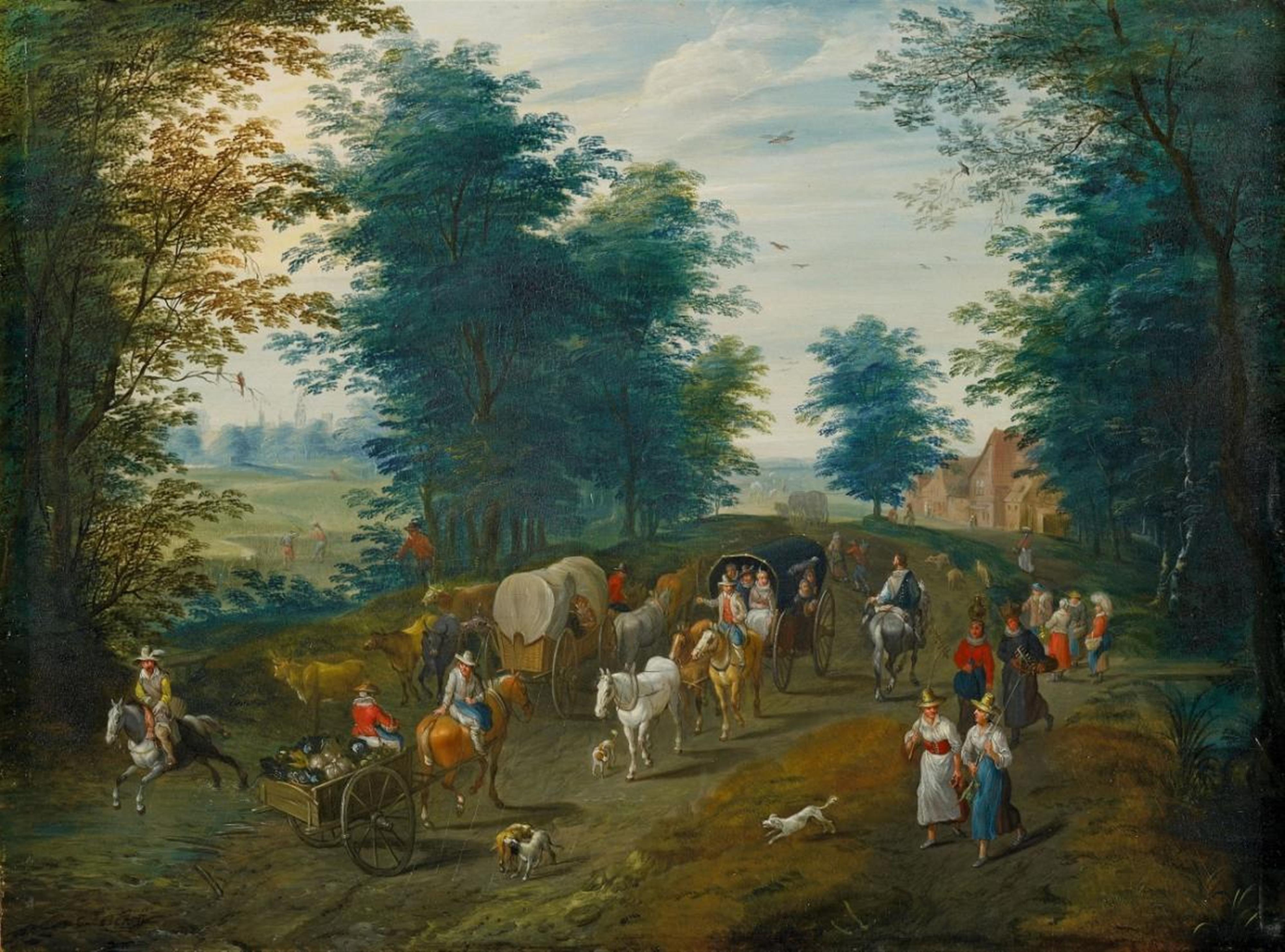 Charles (Karel) Beschey - HILLY LANDSCAPE WITH TRAVELLERS WIDE LANDSCAPE WITH TRAVELLERS CROSSING A PASAGE - image-2