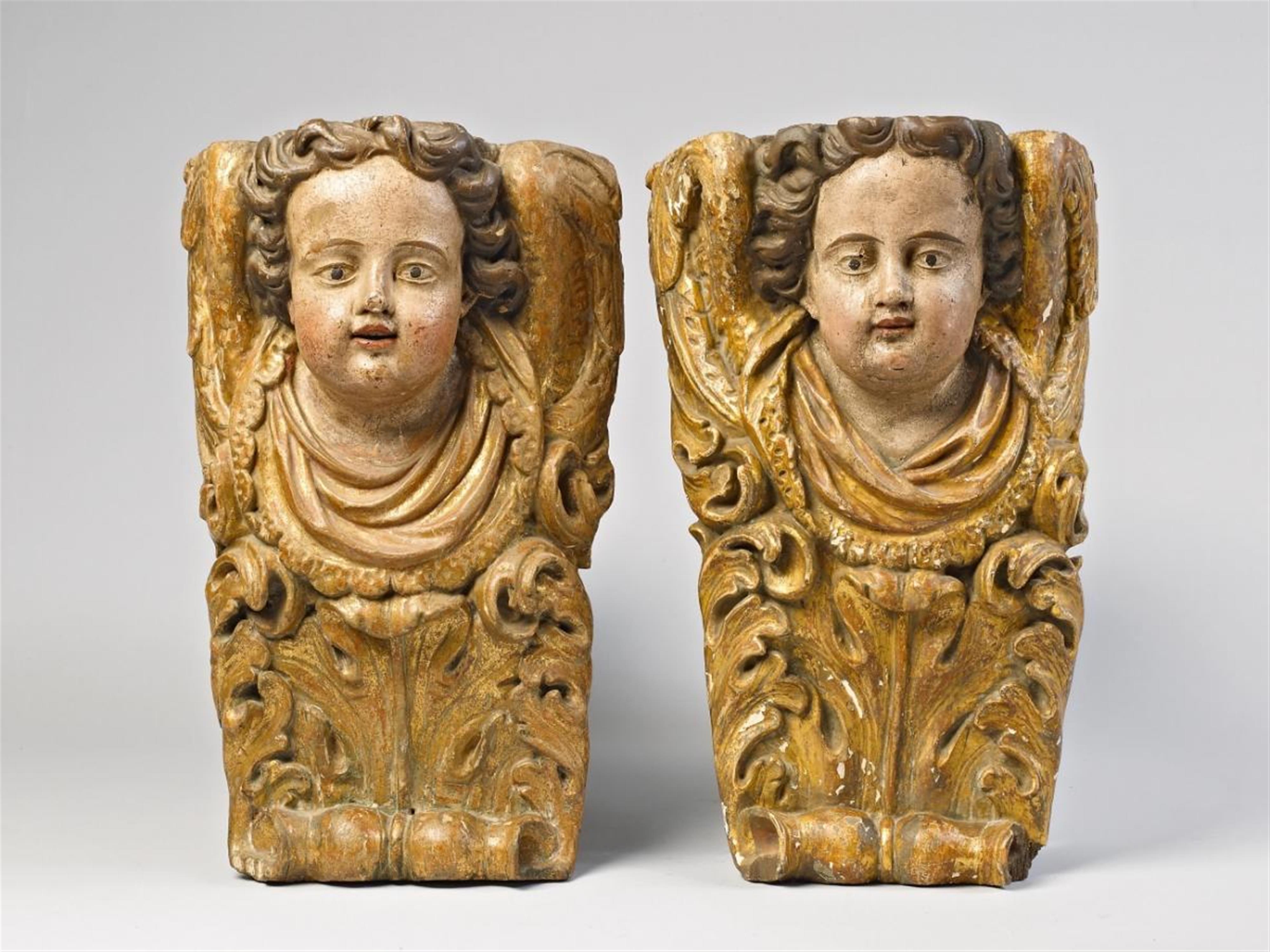 Two carved and polychrome wood CONSOLES WITH ANGELS - image-1