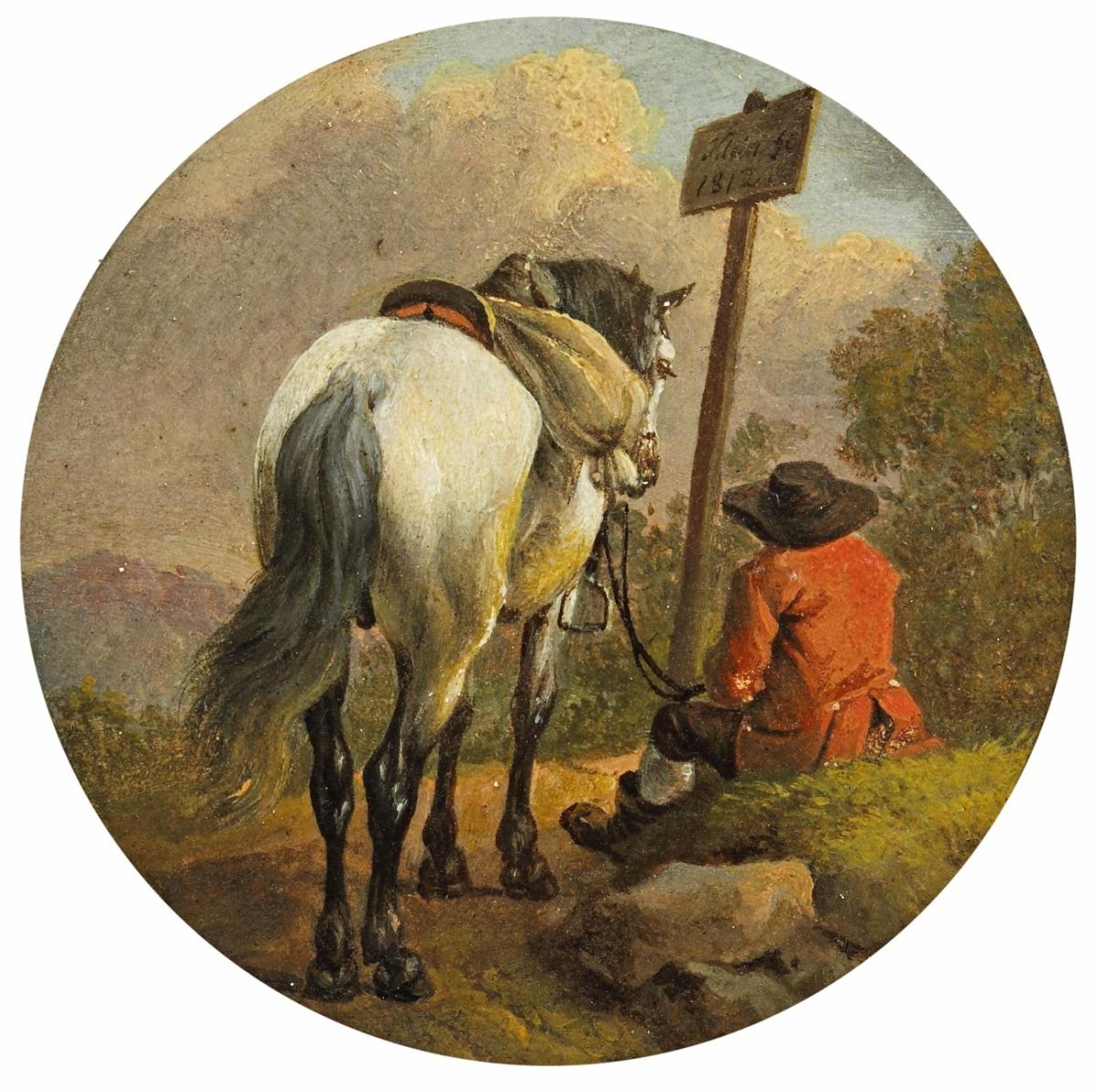 Johann Adam Klein - RESTING RIDER WITH HIS WHITE HORSE - image-1