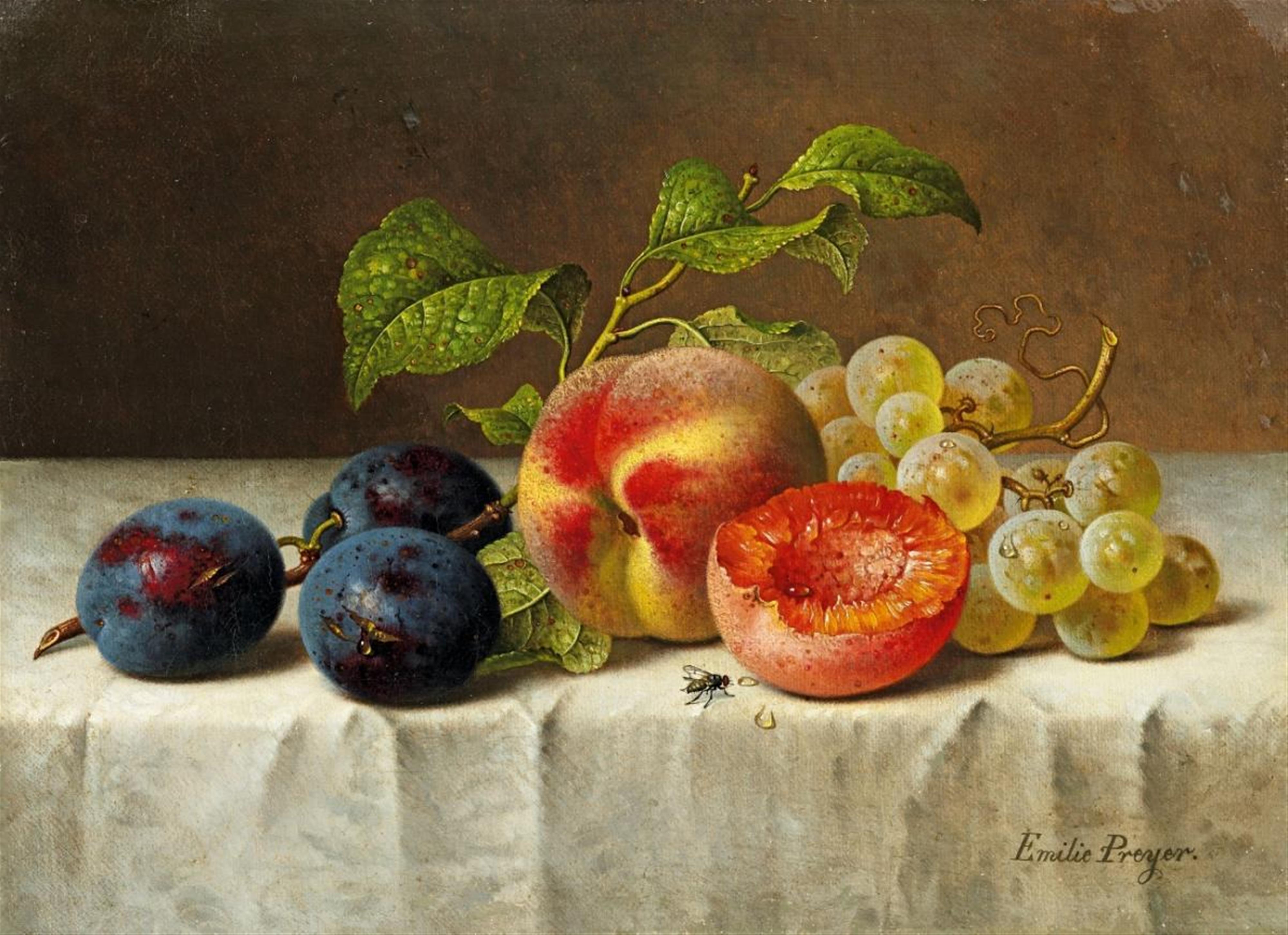 Emilie Preyer - STILL LIFE WITH PEACHES, GRAPES, PRUNES AND GRAPES - image-1
