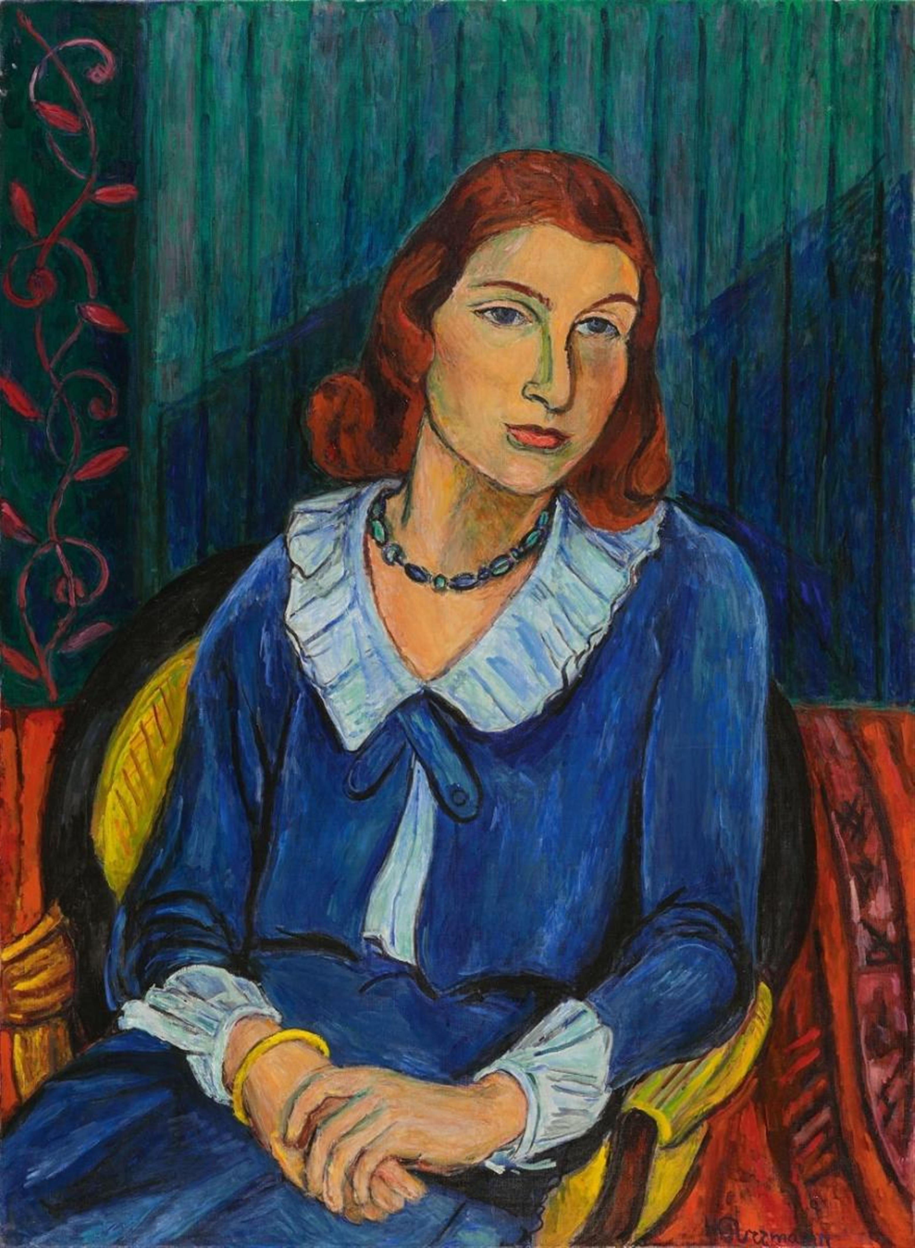 Hans Purrmann - Bildnis Dorle von Kapff: Dame in blauem Kleid (Portrait of Dorle von Kapff: Lady in Blue Dress) - image-1