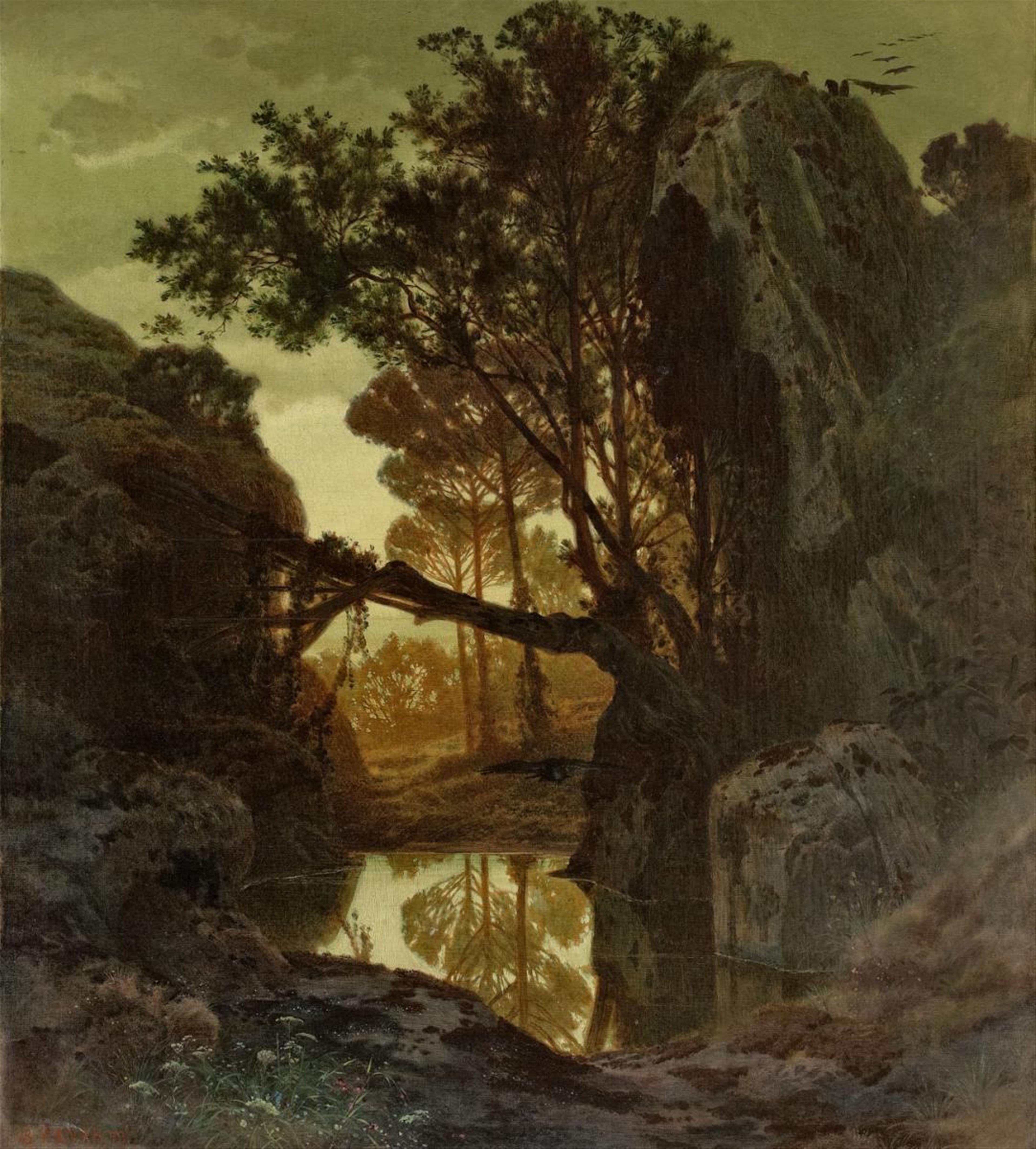 Ferdinand Knab - WOODED LANDSCAPE WITH ROCKS AND SEE - image-1