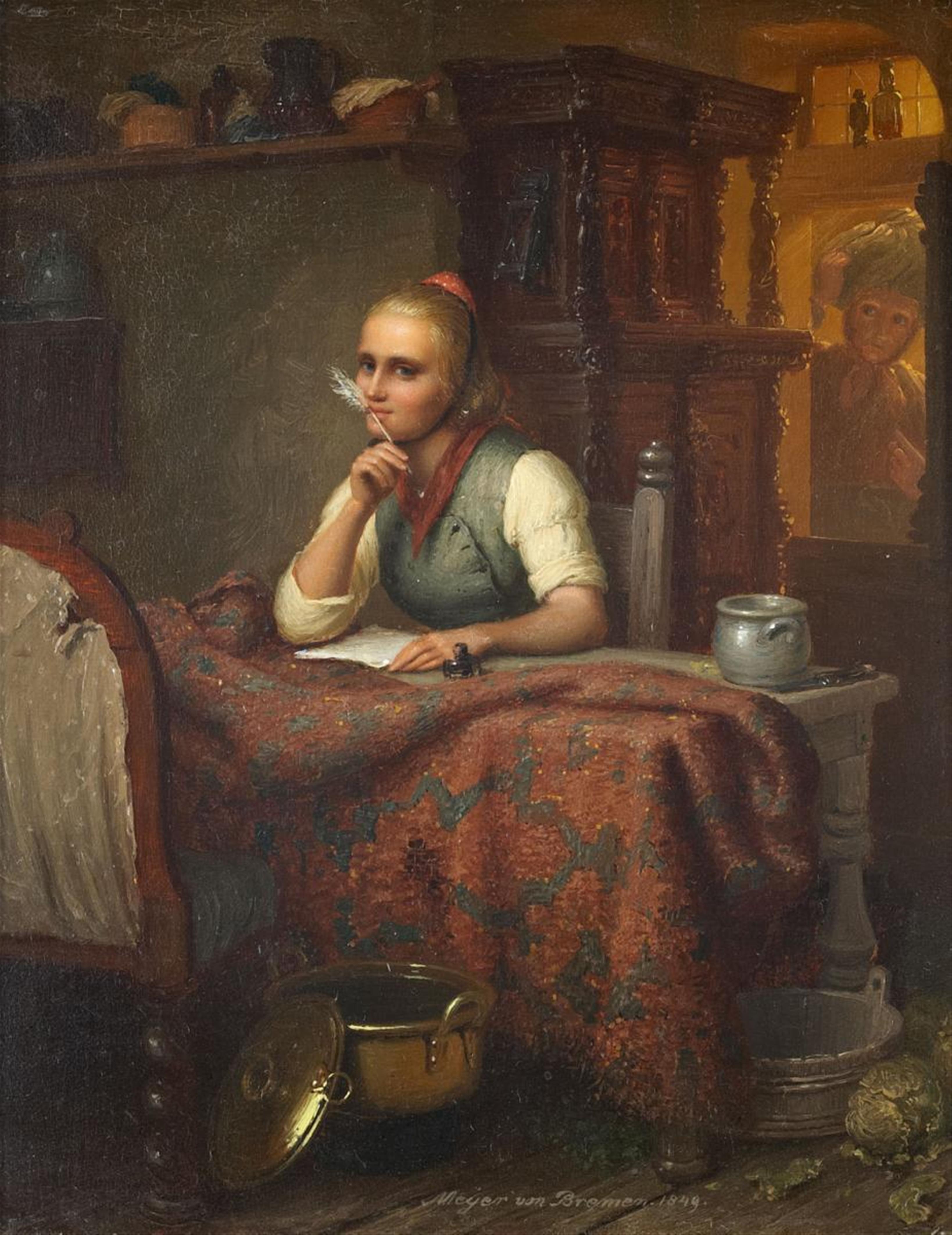 Johann Georg Meyer von Bremen - YOUNG WOMAN WRITING A LETTER - image-1