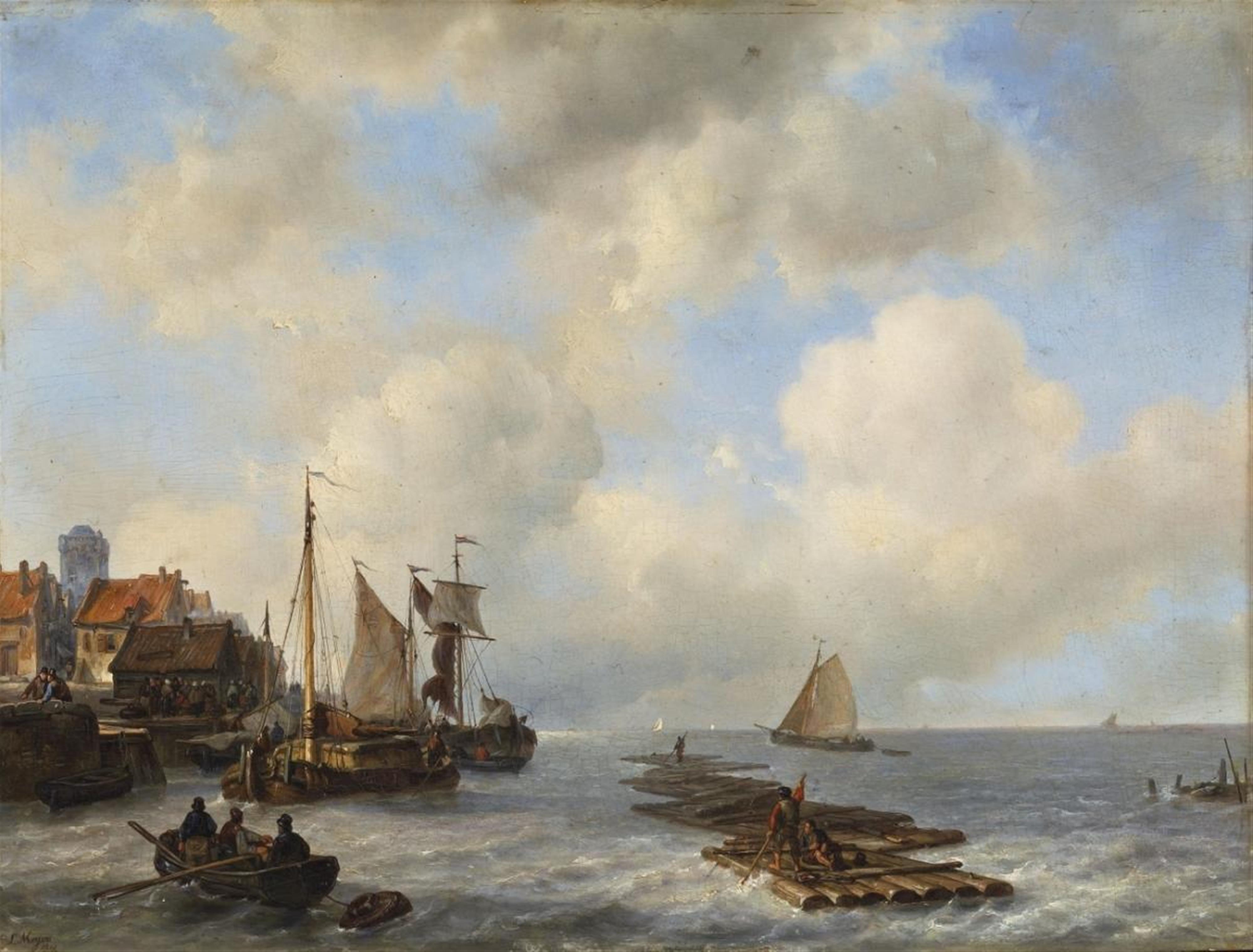 Johan Hendrik Louis Meyer - DUTCH FISHING HARBOUR WITH BOATS AND FLOATS - image-1