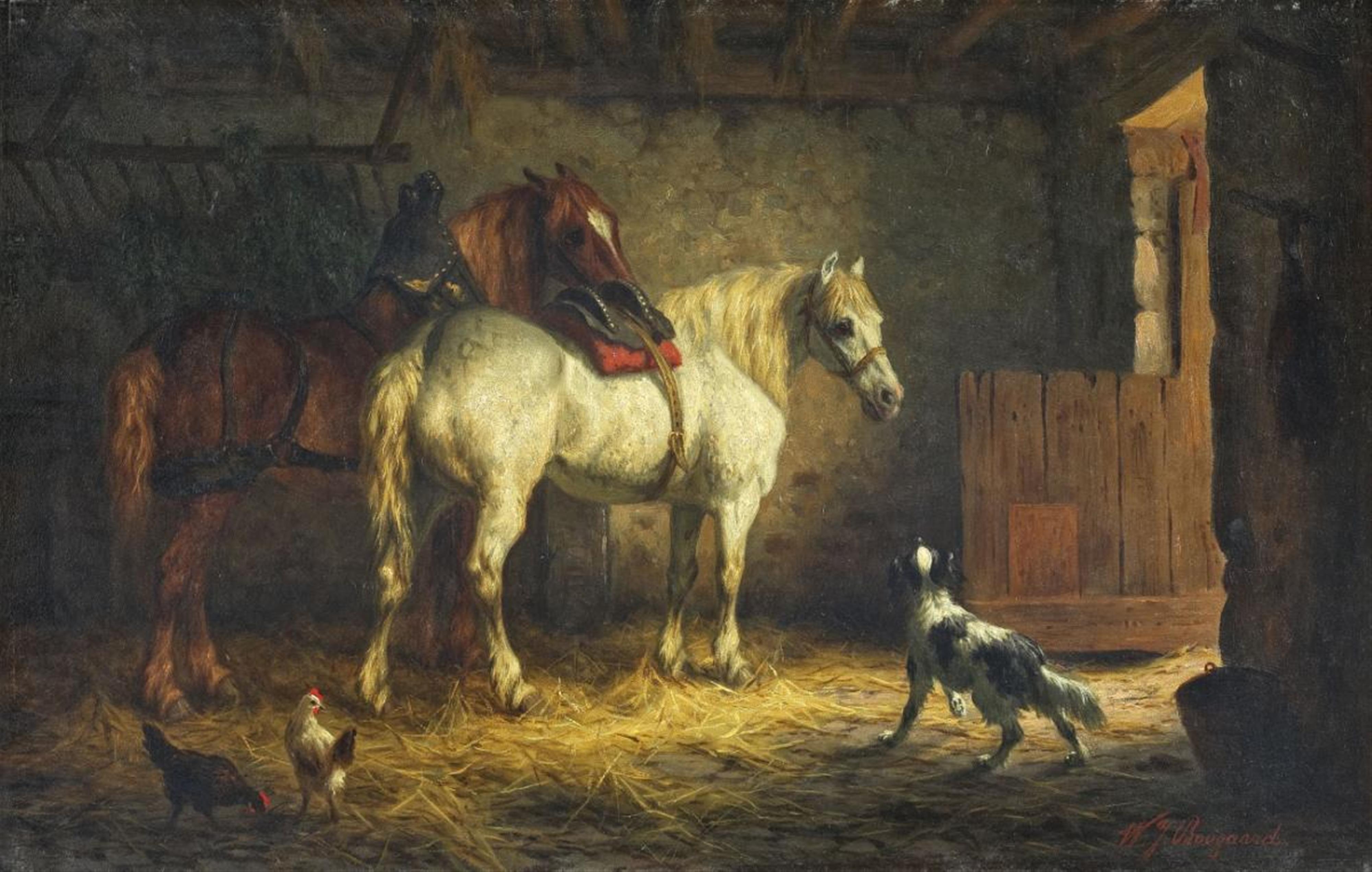 Willem Jacobus Boogaard - HORSES IN A STABLE - image-1