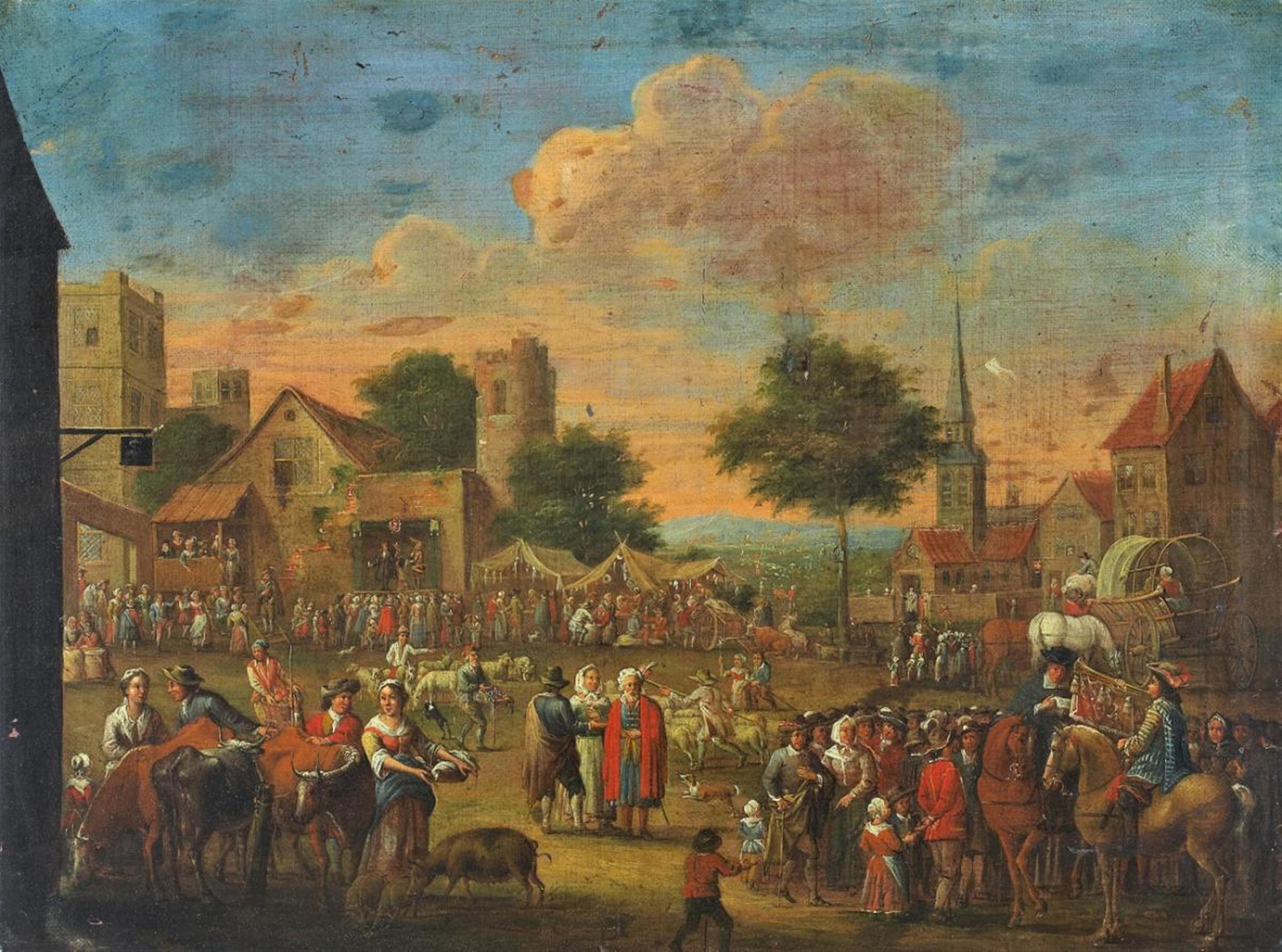 German School, early 18th century - VIEW OF A MARKET WITH TRAVELLING THEATRE - image-1