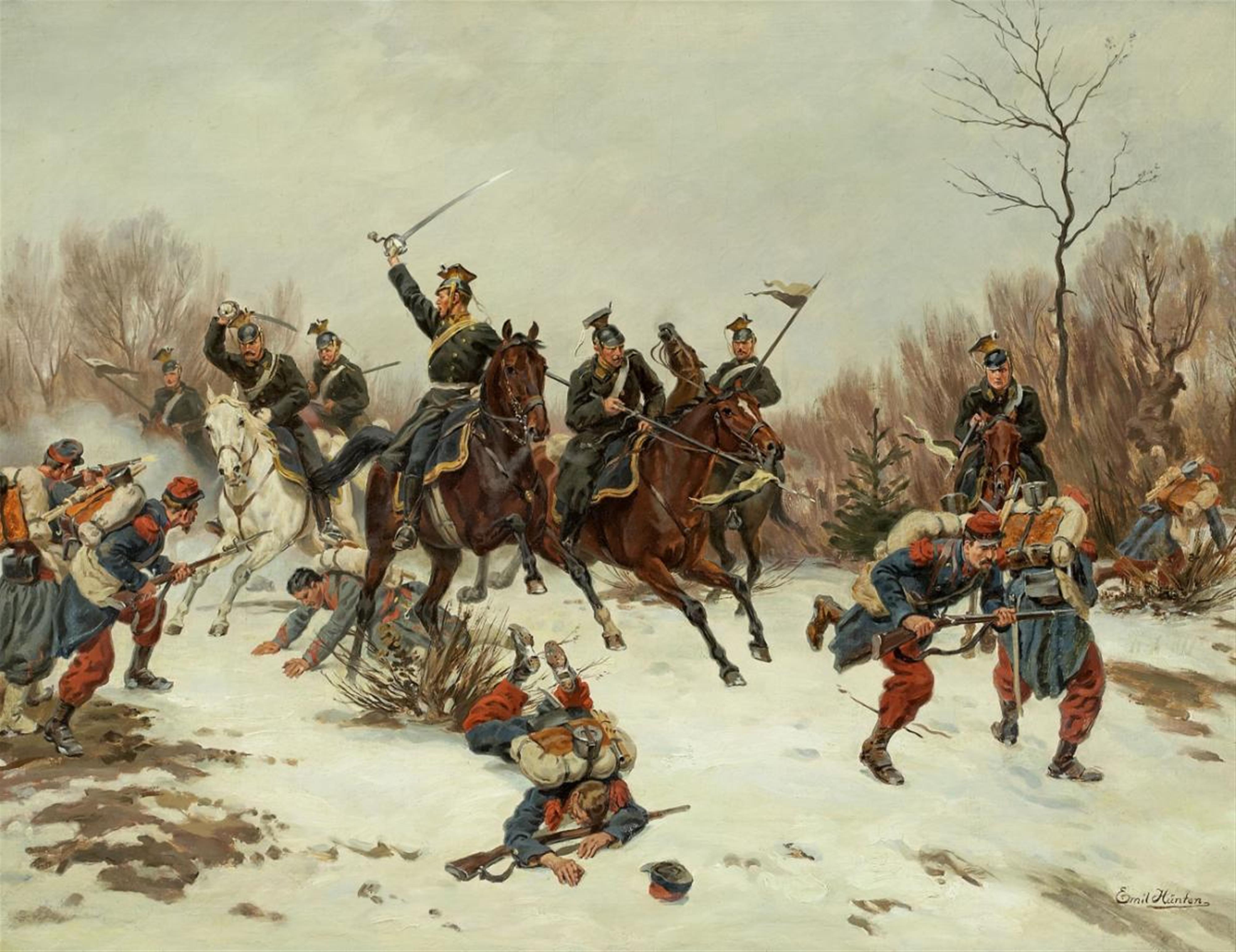 Emil Hünten - BATTLE BETWEEN RINDERS OF A PRUSSIAN UHLANS AND FRENCH SOLDIERS - image-1