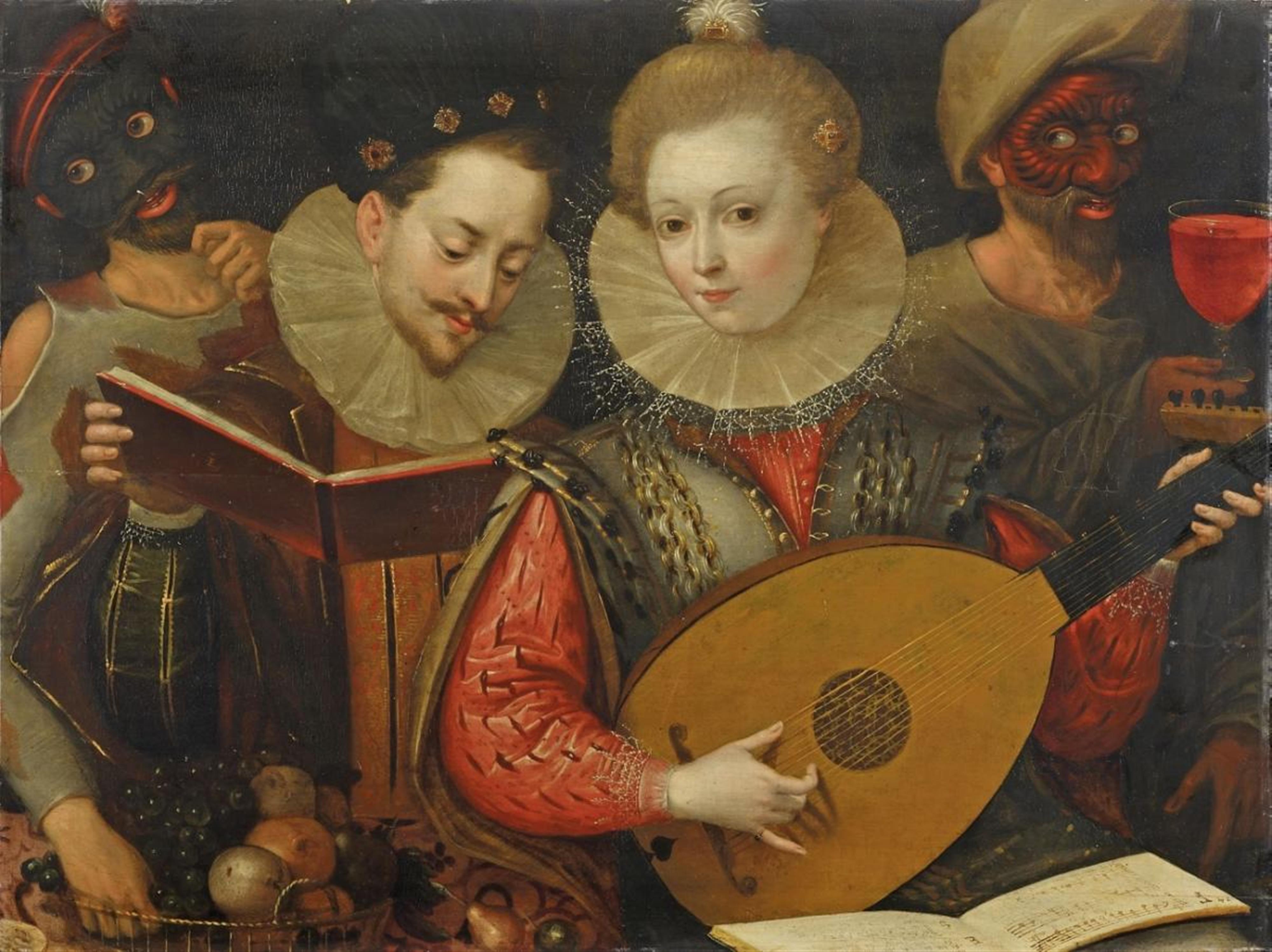 French School, second half 16th century - COUPLE PLAYING MUSIC - image-1
