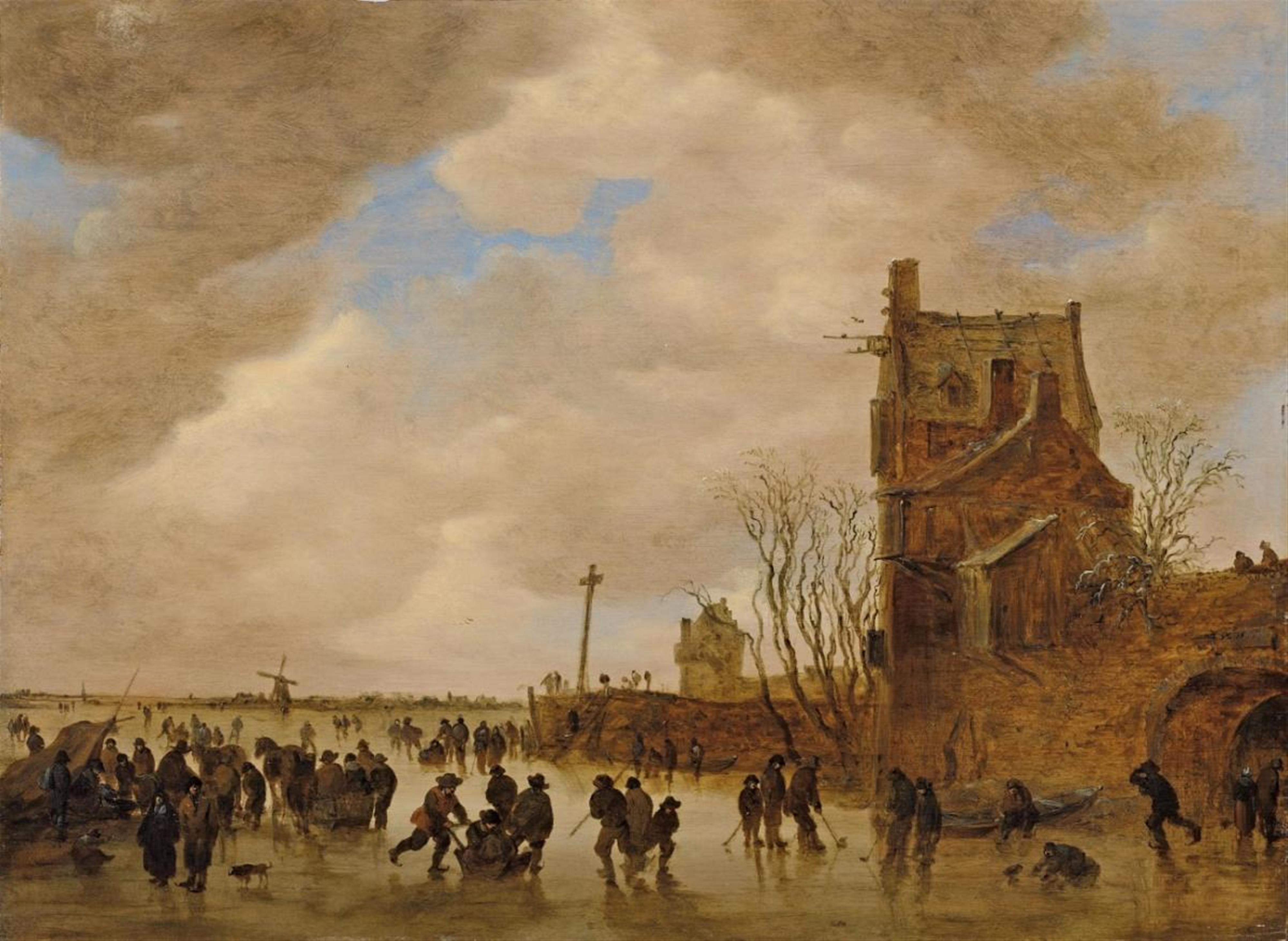 Jan van Goyen - WINTERLANDSCAPE WITH SKATERS AND ARCHITECTURAL STAFFAGE - image-1