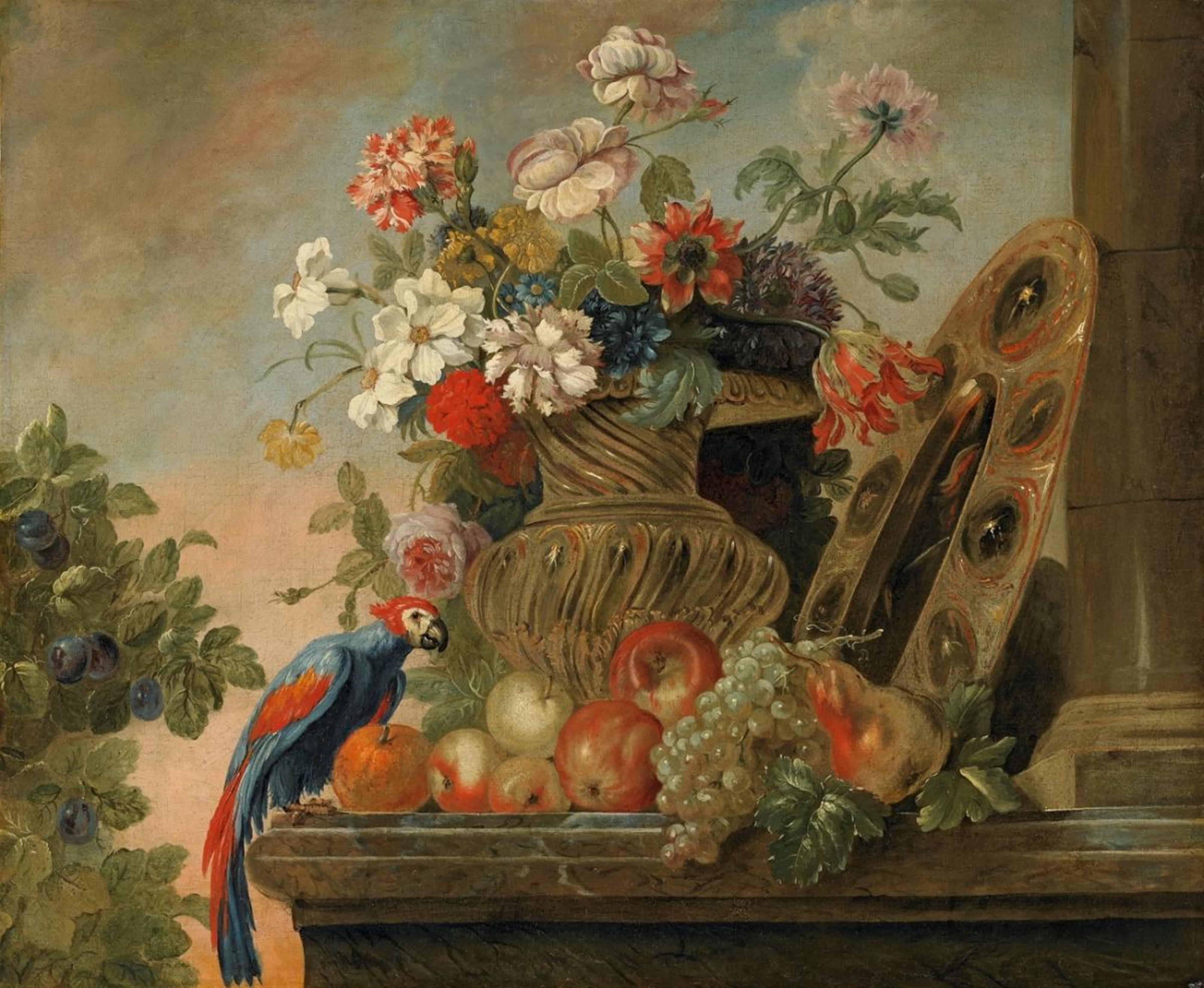 French School, 18th century - FLOWER STILL LIFE WITH PAPAGAI - image-1