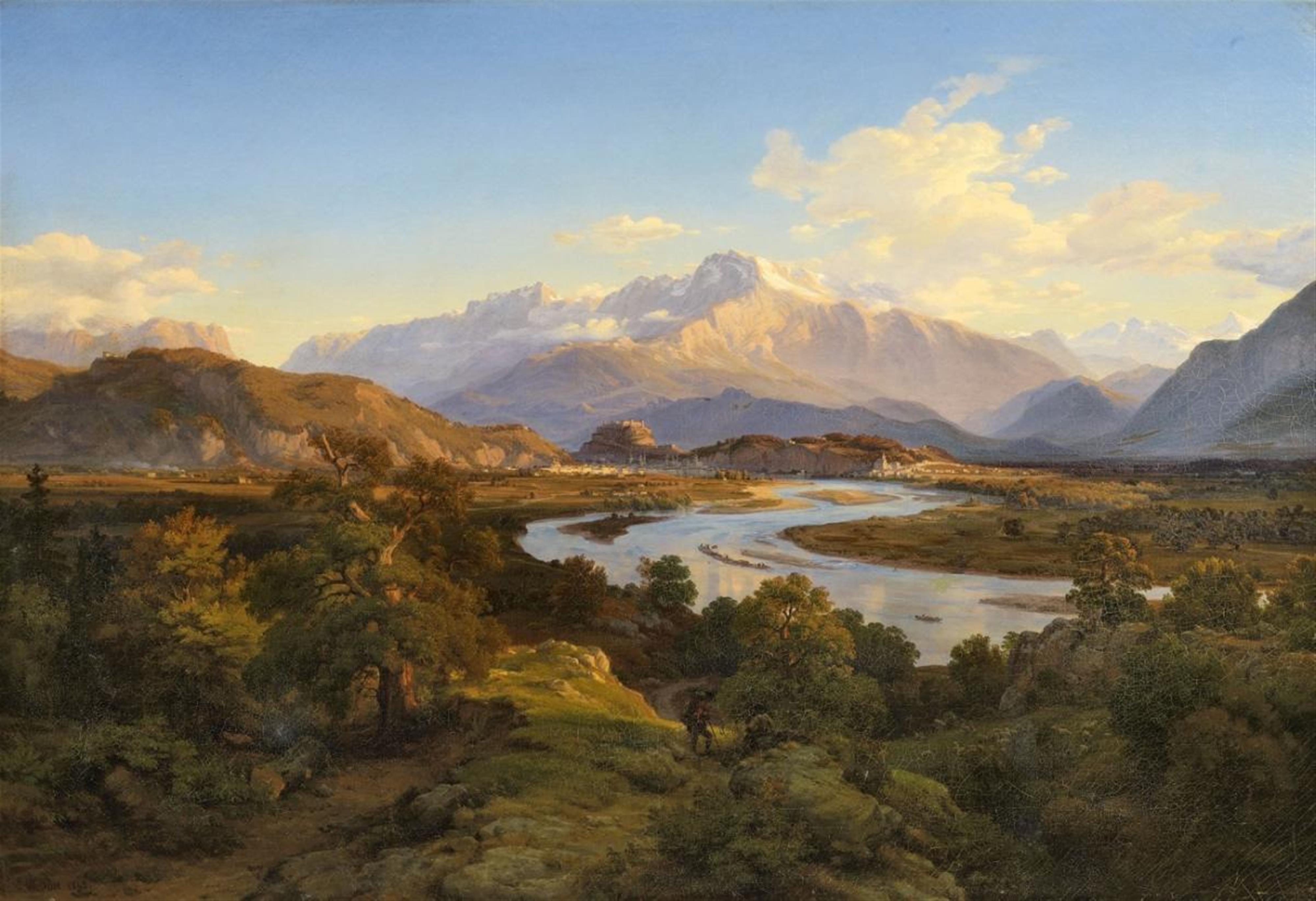 Eduard Wilhelm Pose - LANDSCAPE IN THE ALPS WITH VIEW OF SALZBURG - image-1