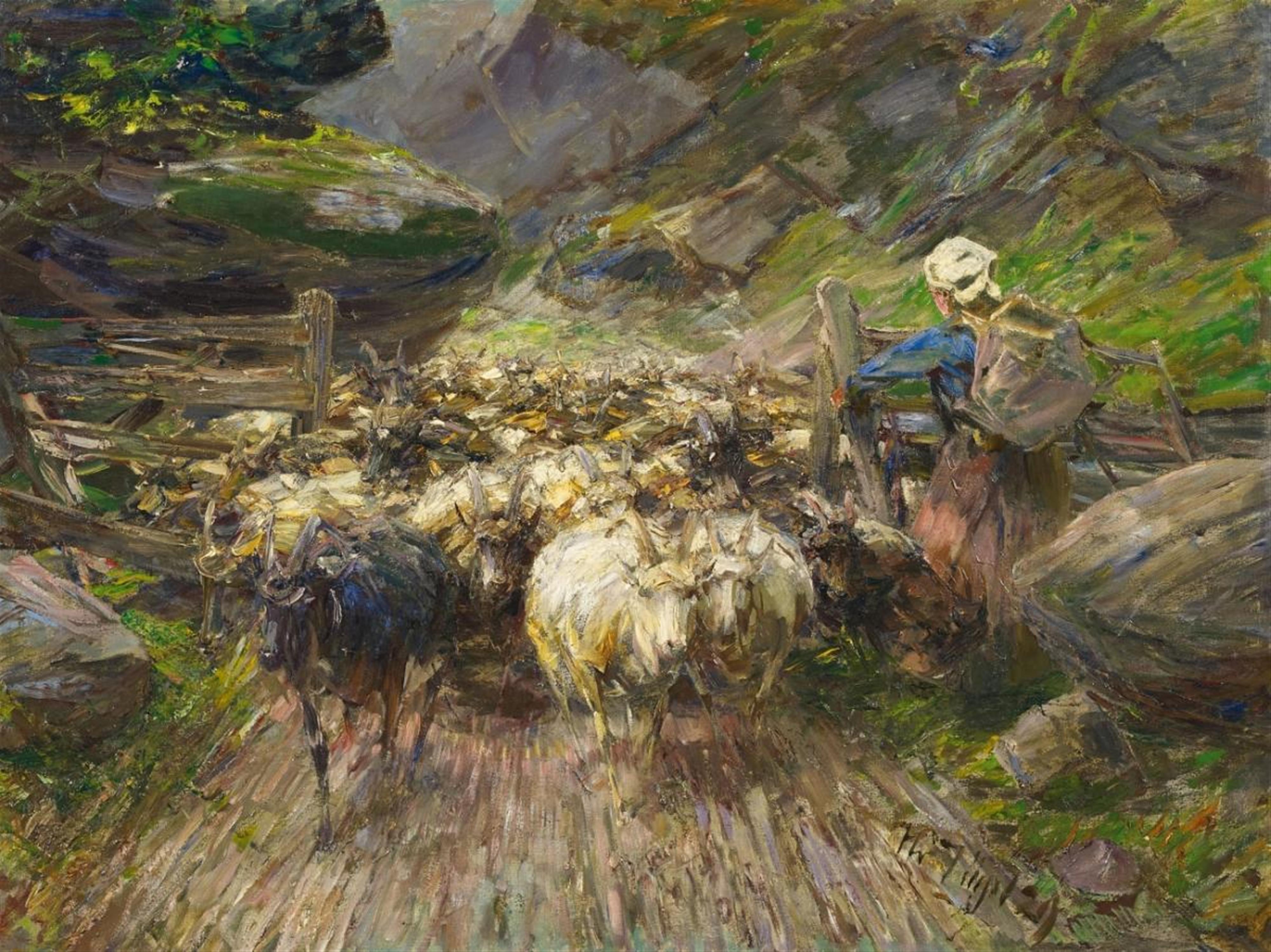 Heinrich von Zügel - SHEPHERDESS WITH GOATS - image-1
