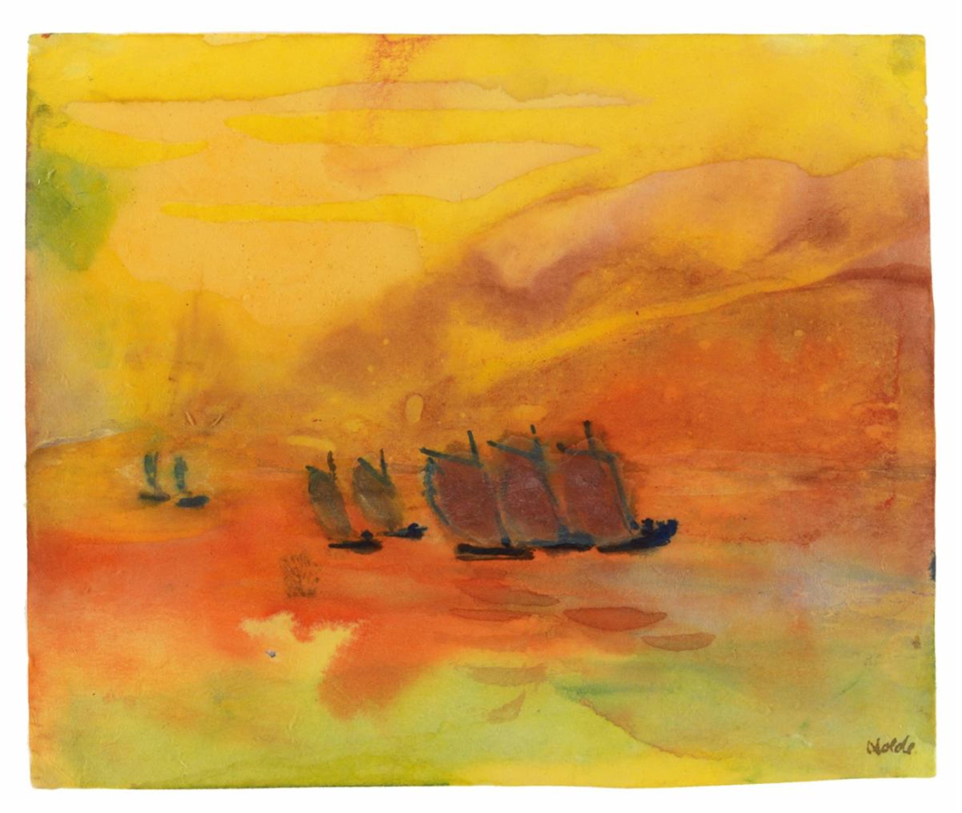 Emil Nolde - Segler im rot-gelben Abendmeer (Sailing Boats in Red and Yellow Evening Sea) - image-1
