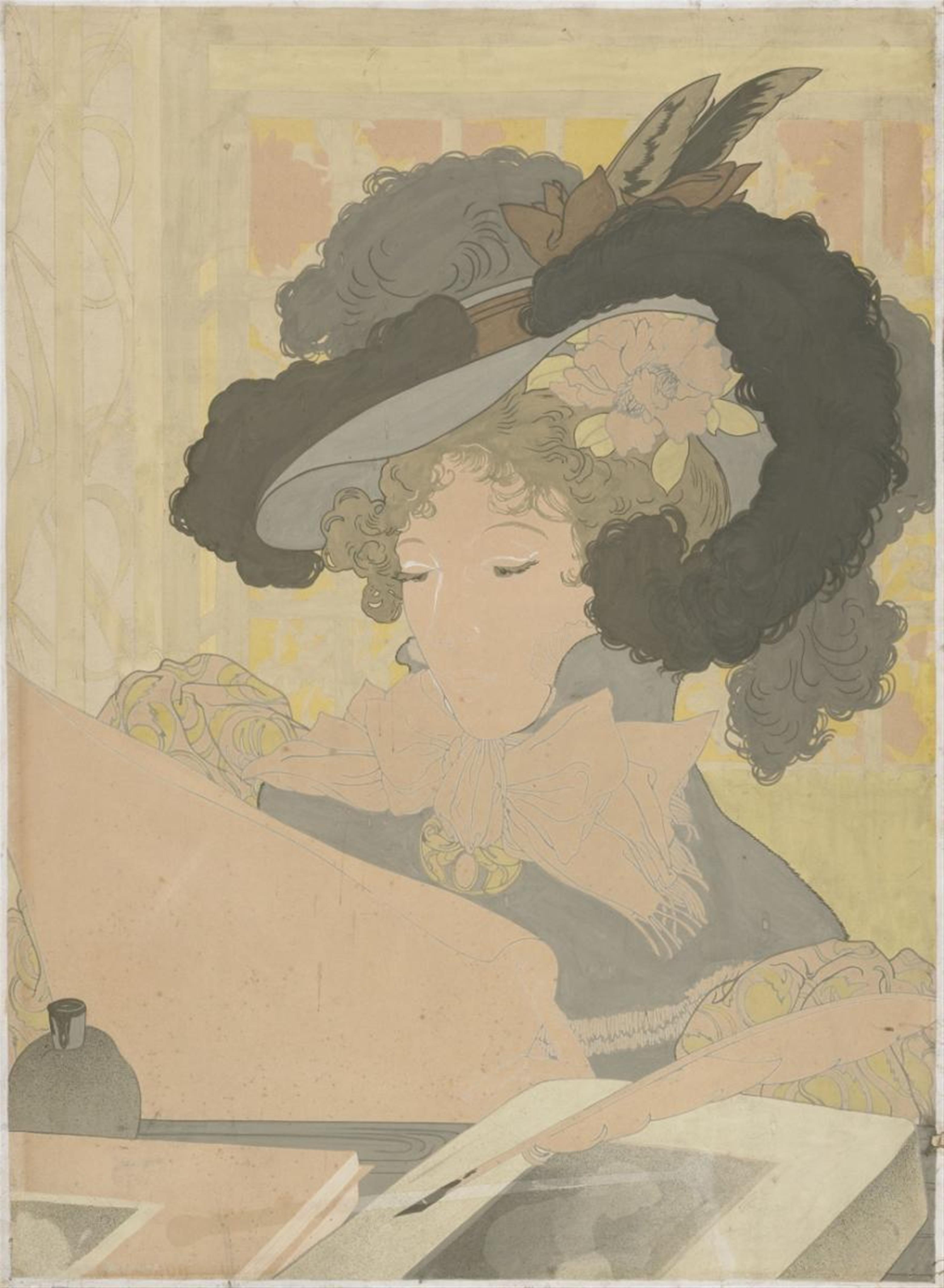 Georges de Feure (Georges Joseph van Sluyters) - Femme lisant (Lesende Frau mit Federhut) - image-1