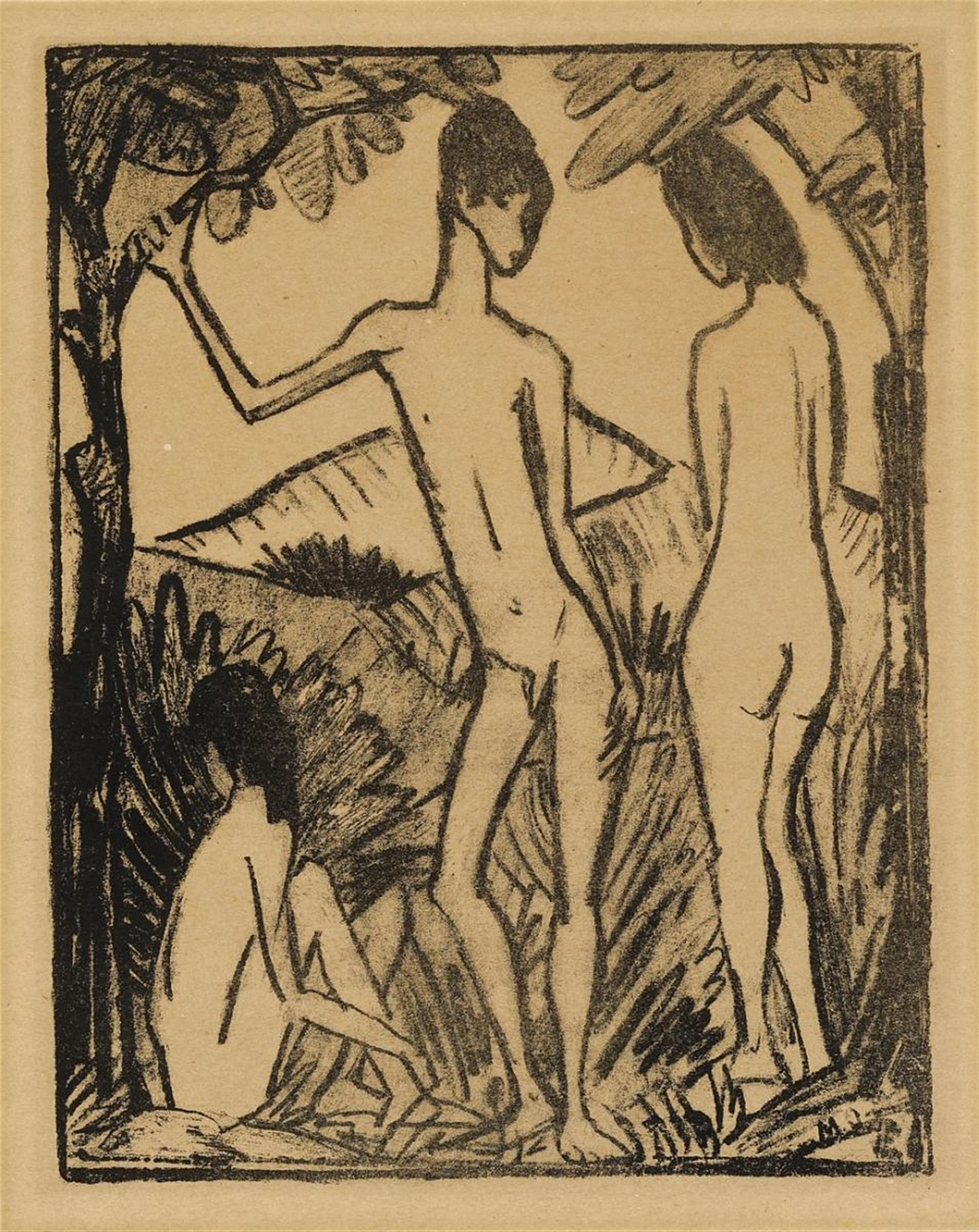 Otto Mueller - Stehender Knabe und zwei Mädchen 2 (Standing Boy and two Girls) - image-1