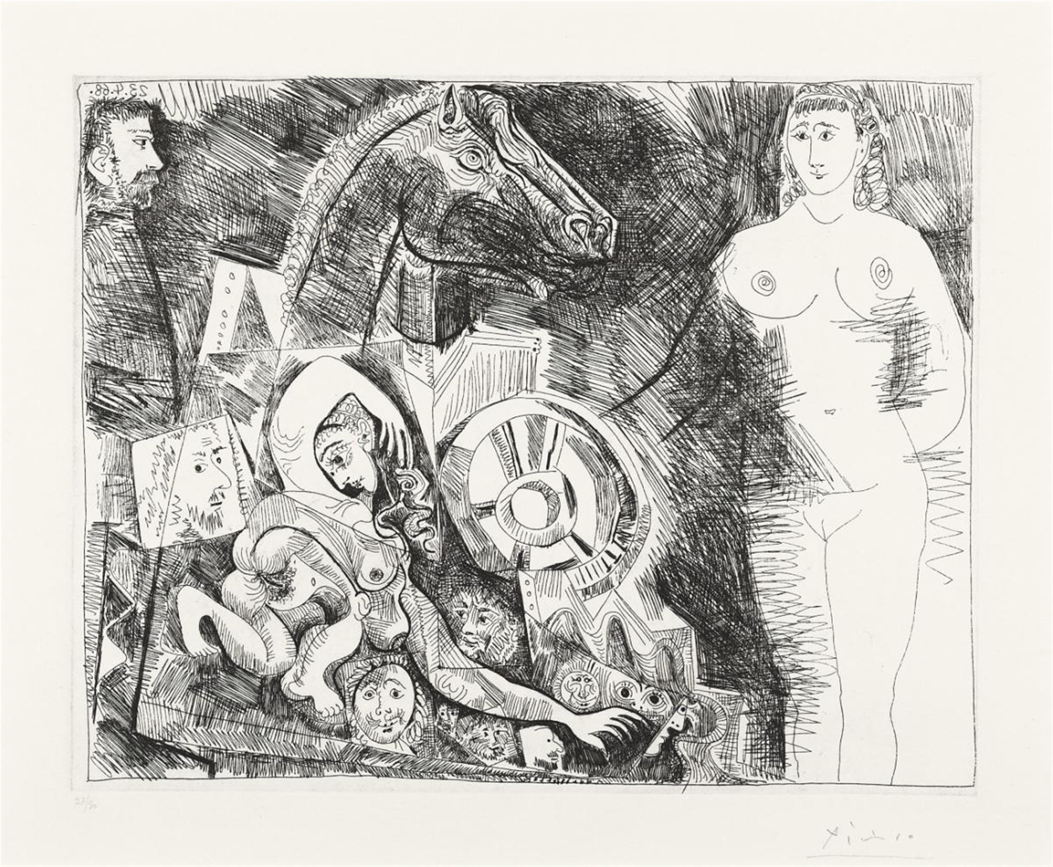 Pablo Picasso - Char romain, avec écuyère tombant, femme nue et spectateurs - image-1