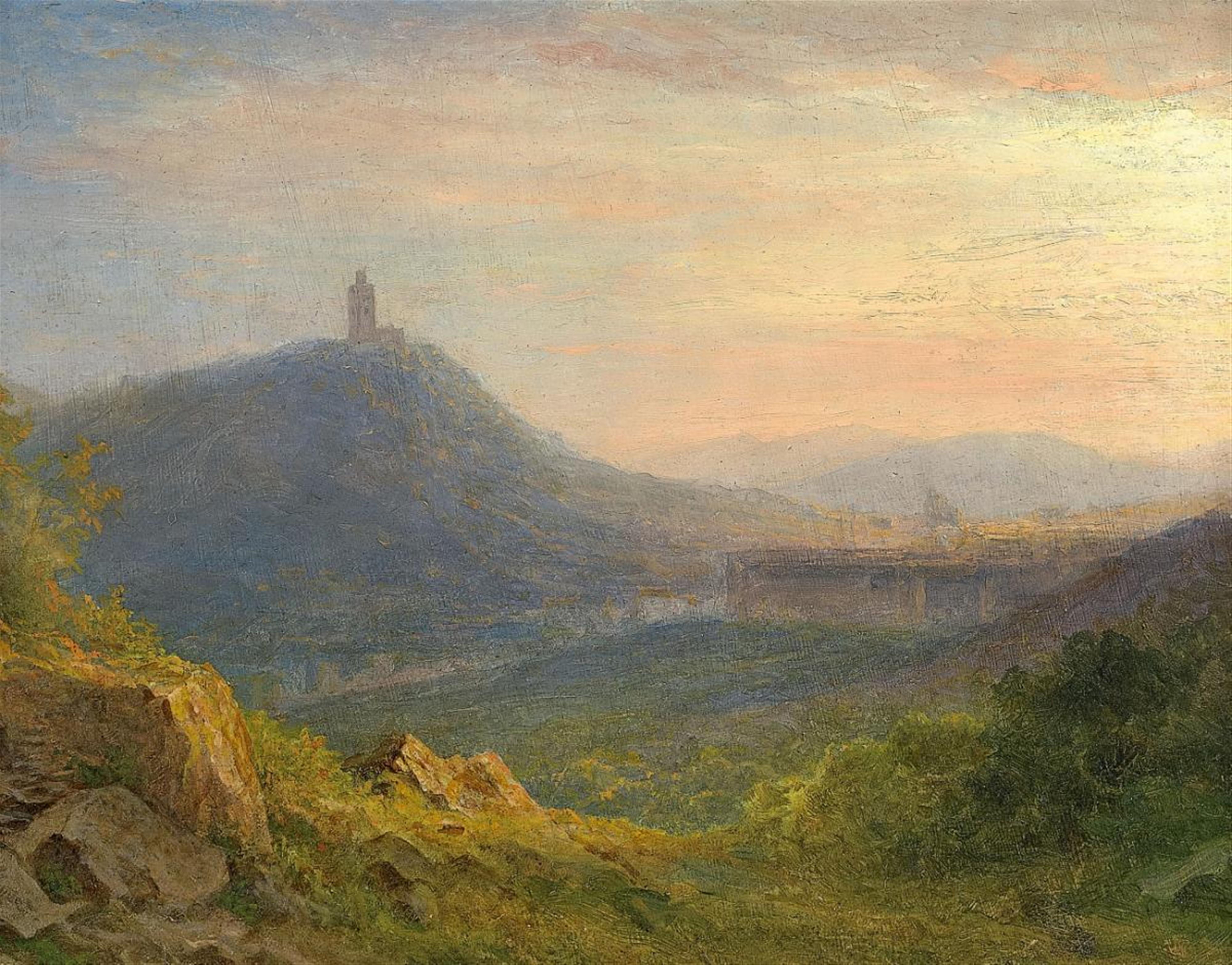 Carl Morgenstern - HILLY LANDSCAPE WITH A CASTLE RUIN - image-1