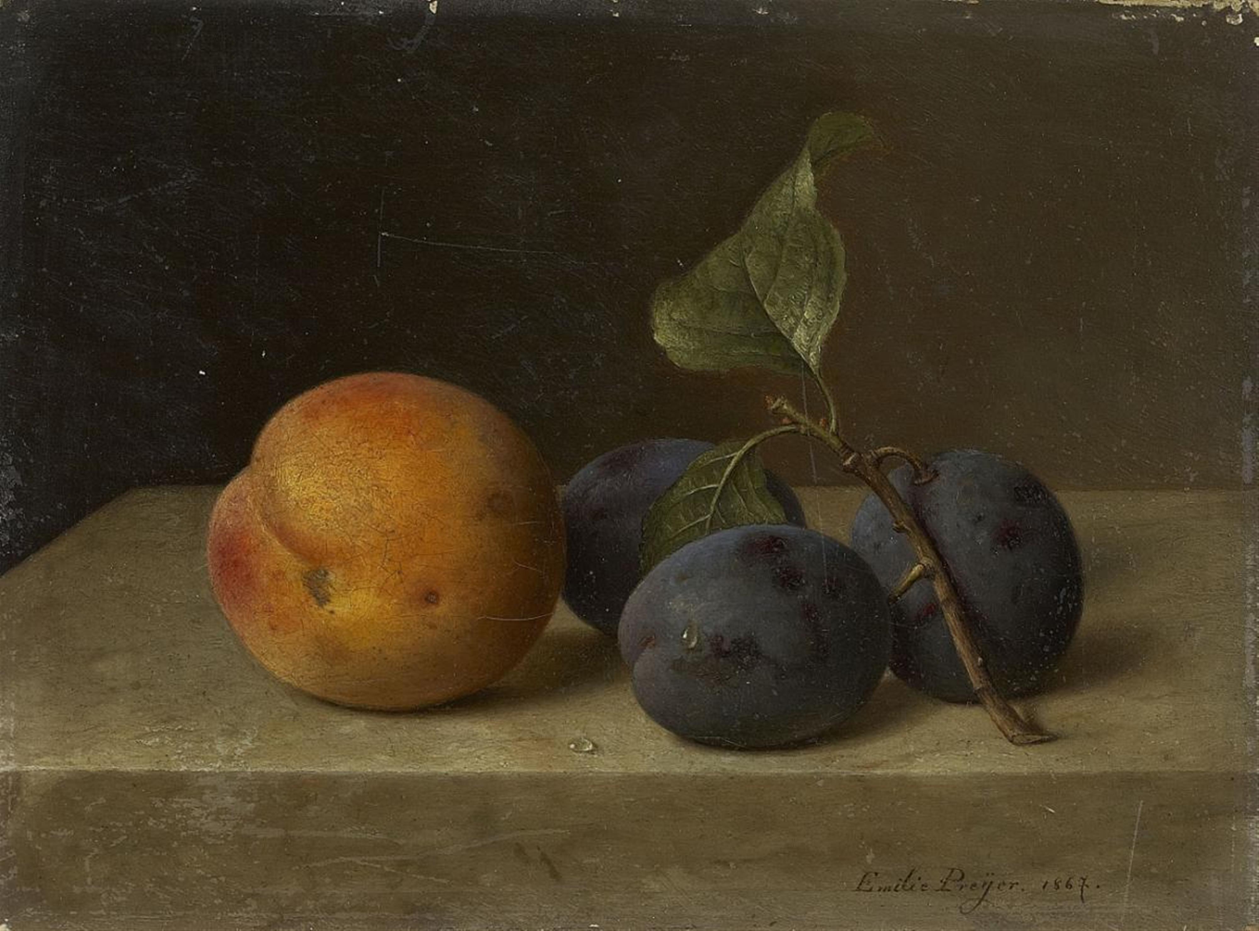 Emilie Preyer - STILL LIFE WITH PEACH AND PLUMS - image-1