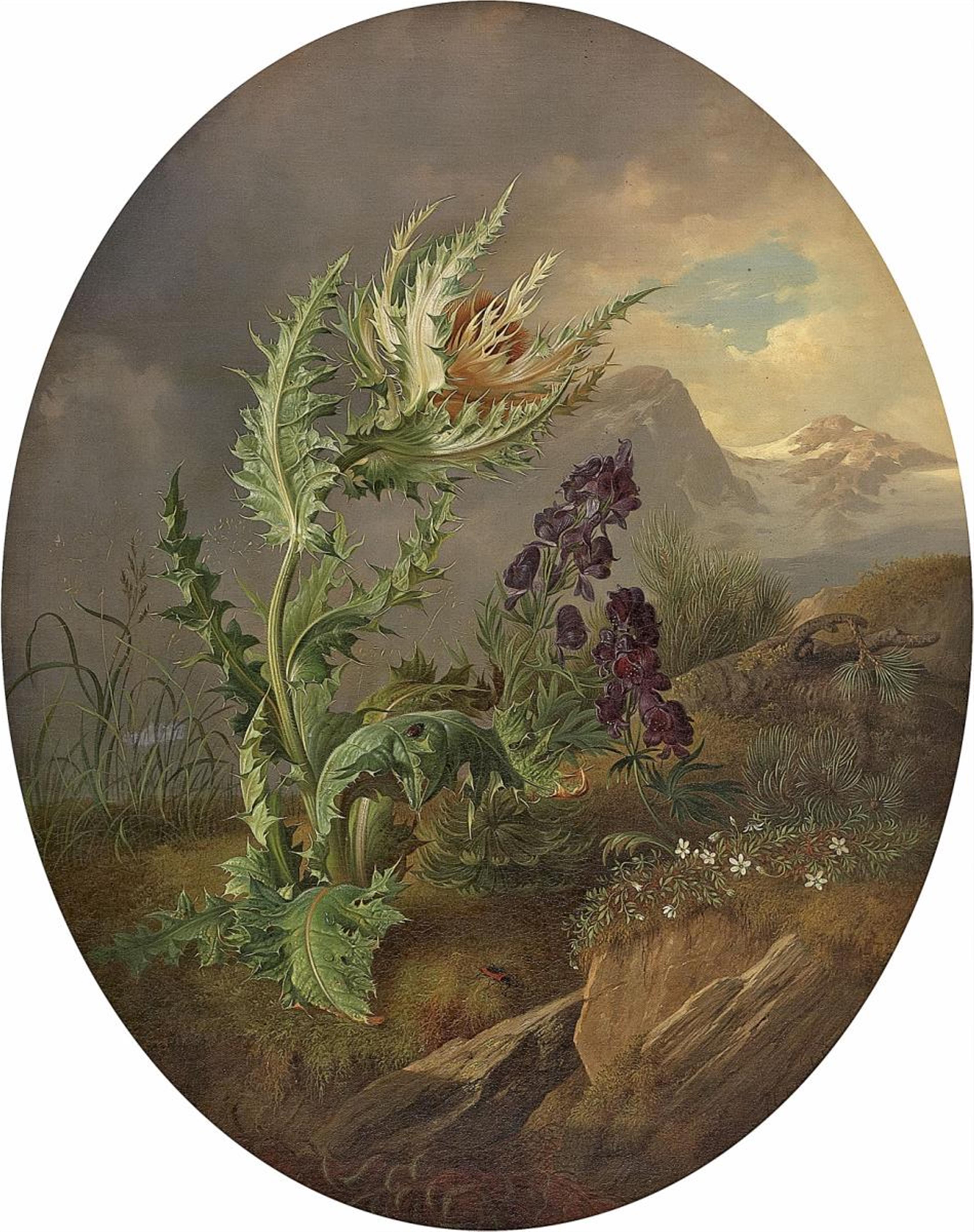 Josef Schuster - STILL LIFE WITH THISTLE AND FLOWERS FROM THE ALPS - image-1