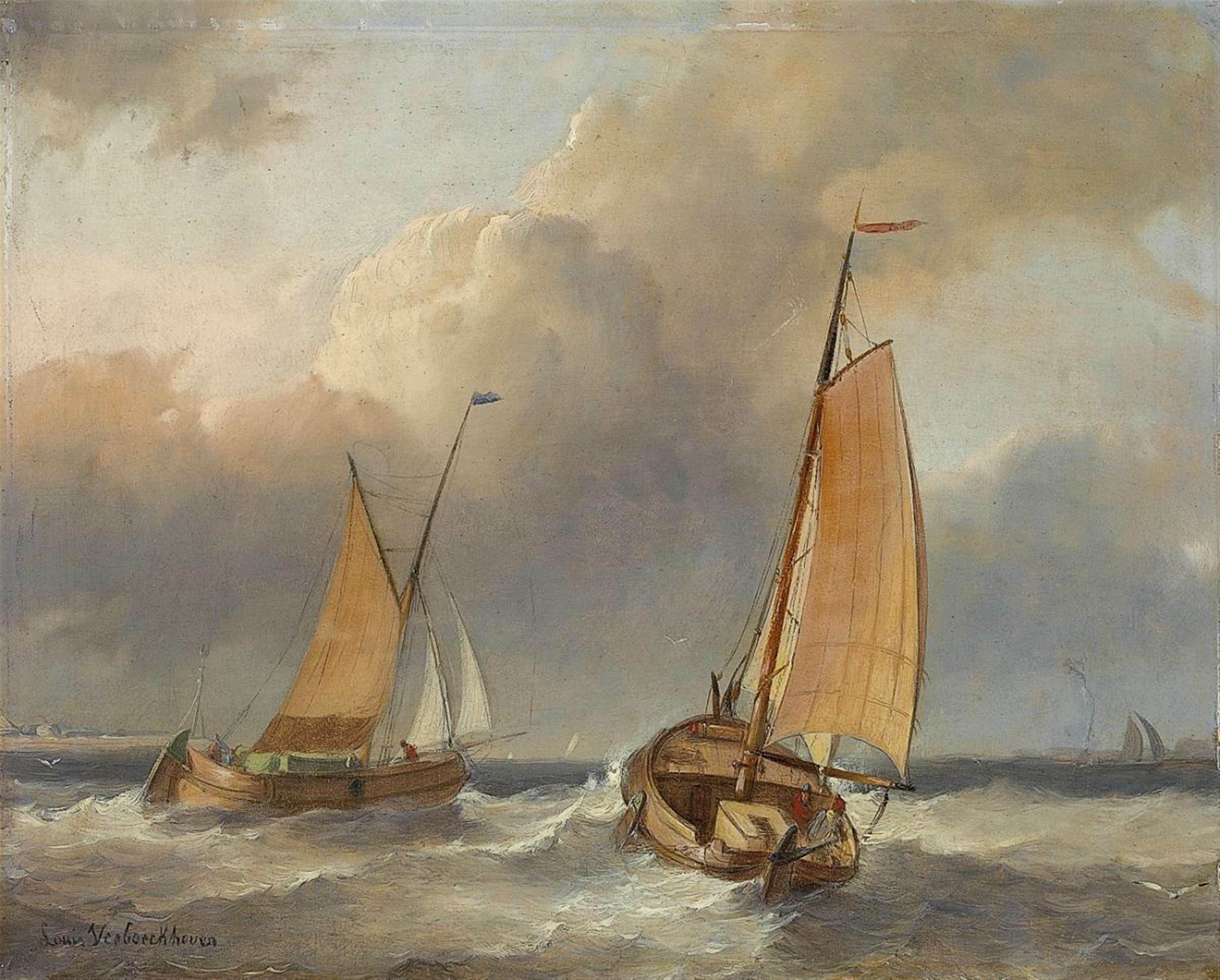 Louis Verboeckhoven - SAILING SHIPS ON STORMY SEA - image-1