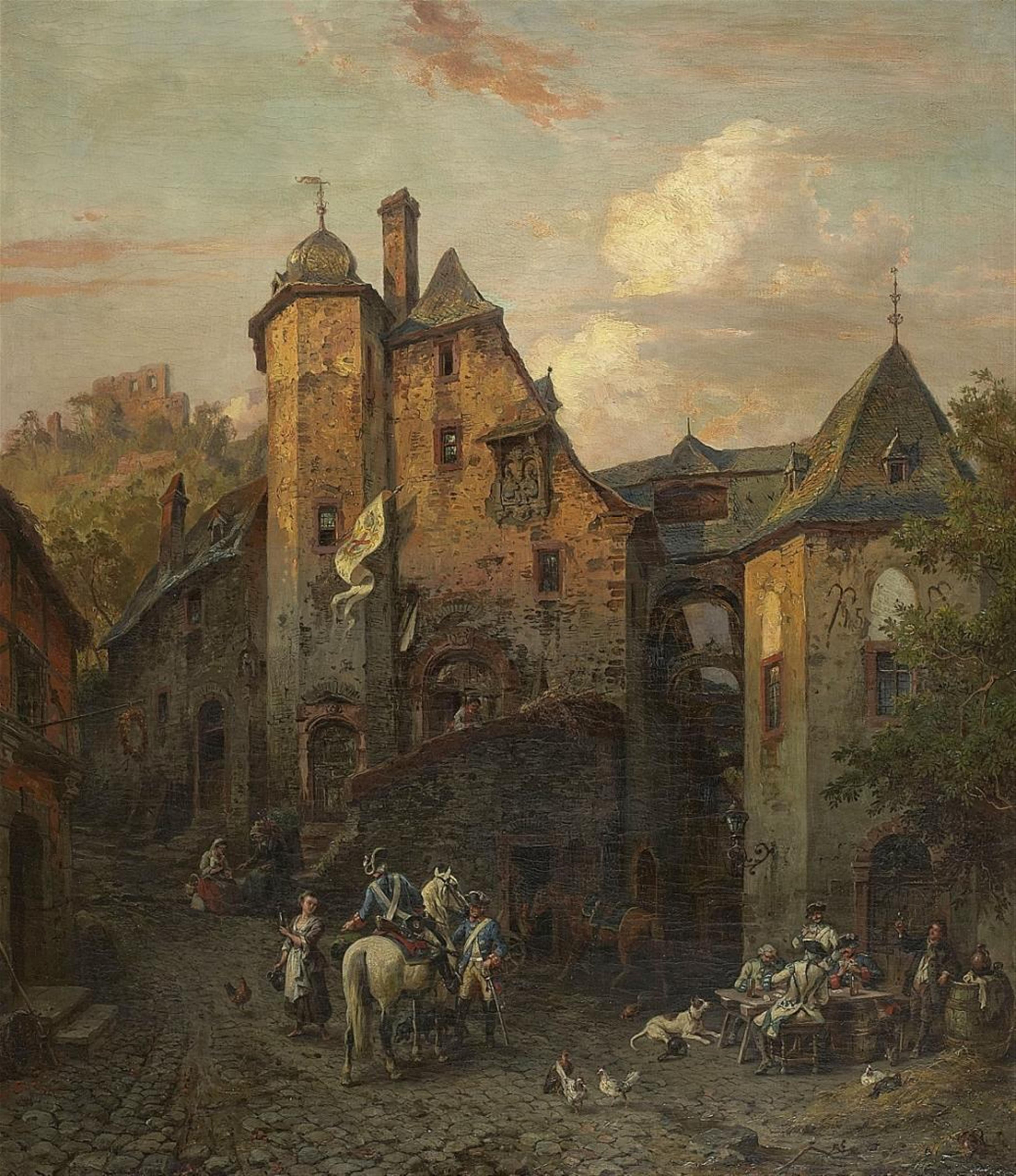 August von Wille - VIEW OF BEILSTEIN WITH SOLDIERS IN FRONT OF A TAVERN - image-1