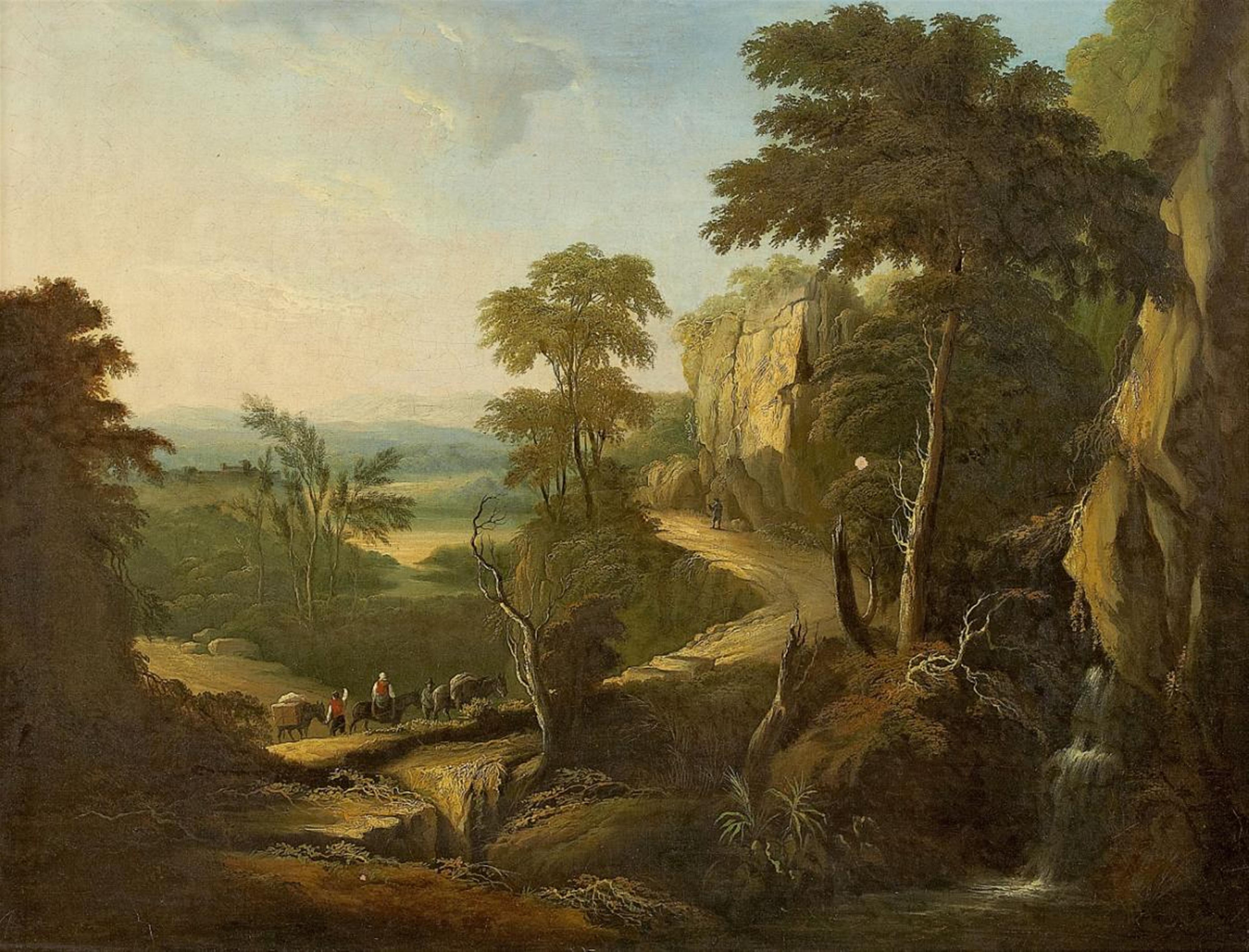 German School, 18th Century - MOUNTAIN LANDSCAPE WITH TRAVELLERS - image-1