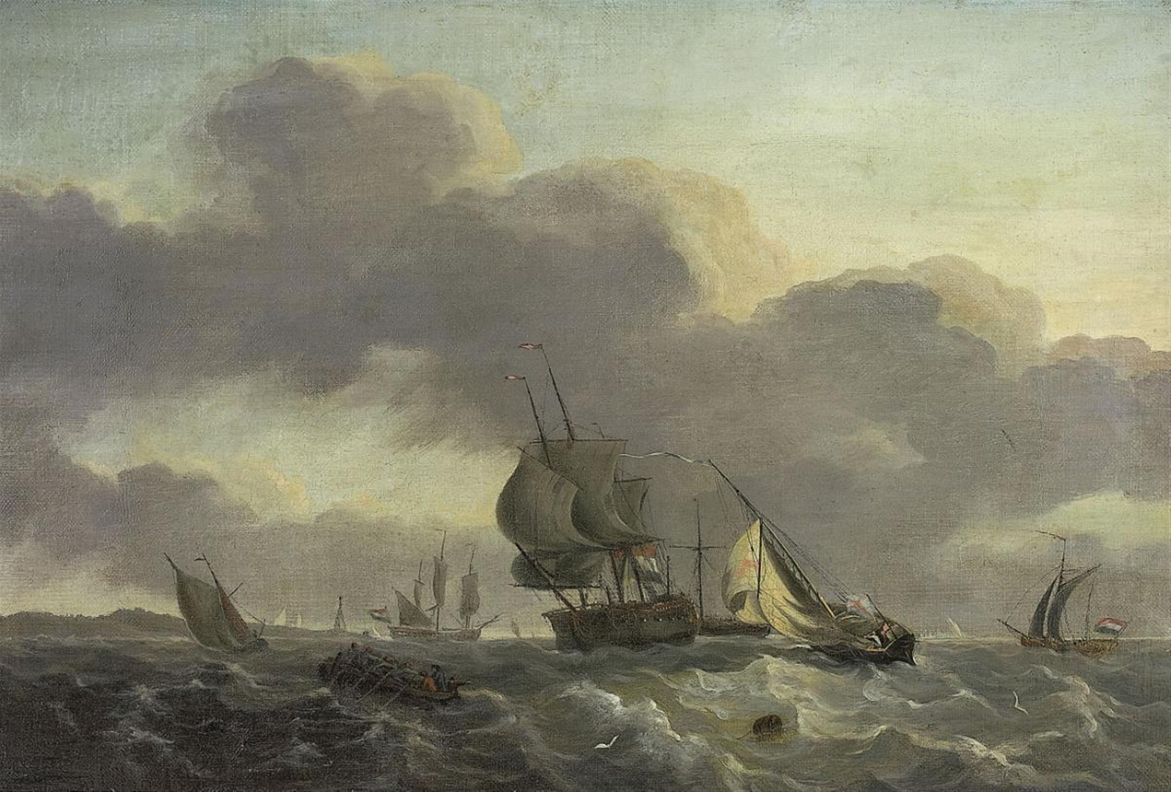 Ludolf Backhuysen the Elder, circle of - SAILING SHIPS ON STORMY SEA - image-1