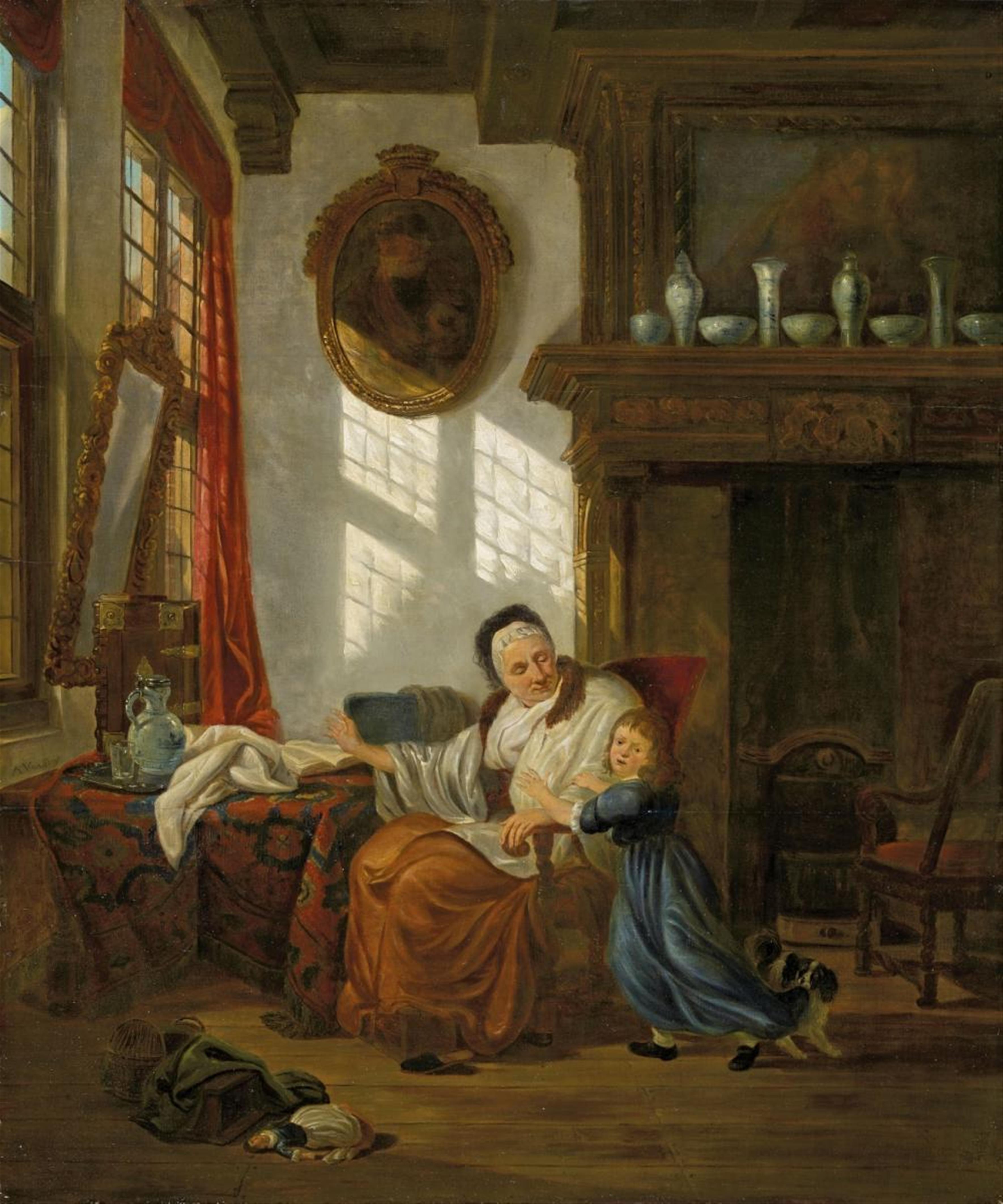 Abraham van Stry the Elder - INTERIOR WITH AN OLD WOMAN AND HER GRANDCHILD - image-1