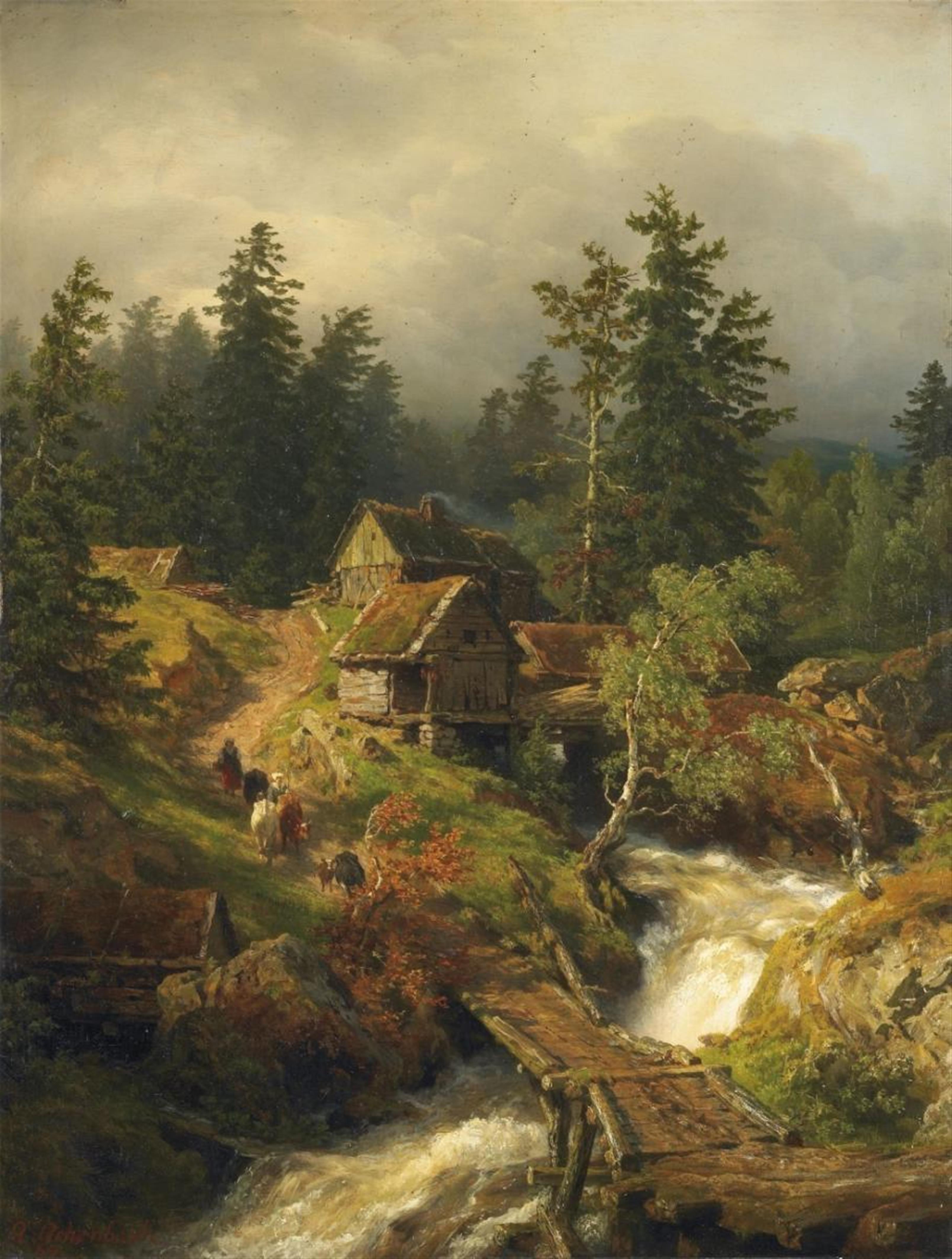 Andreas Achenbach - MOUNTAIN LANDSCAPE WITH TORRENT AND WATER-MILL - image-1