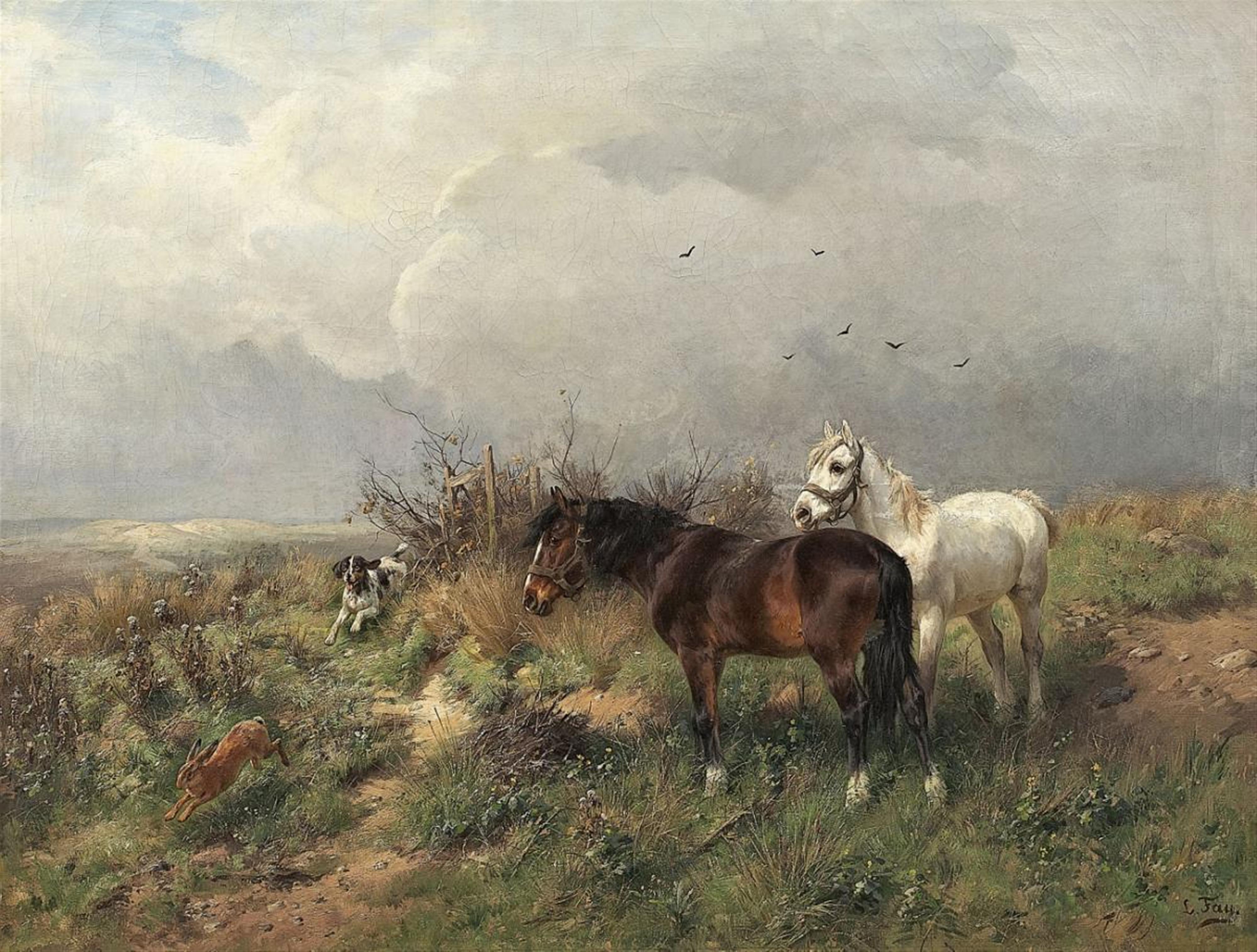 Ludwig Benno Fay - LANDSCAPE WITH TWO HORSES AND A HUNTING DOG - image-1