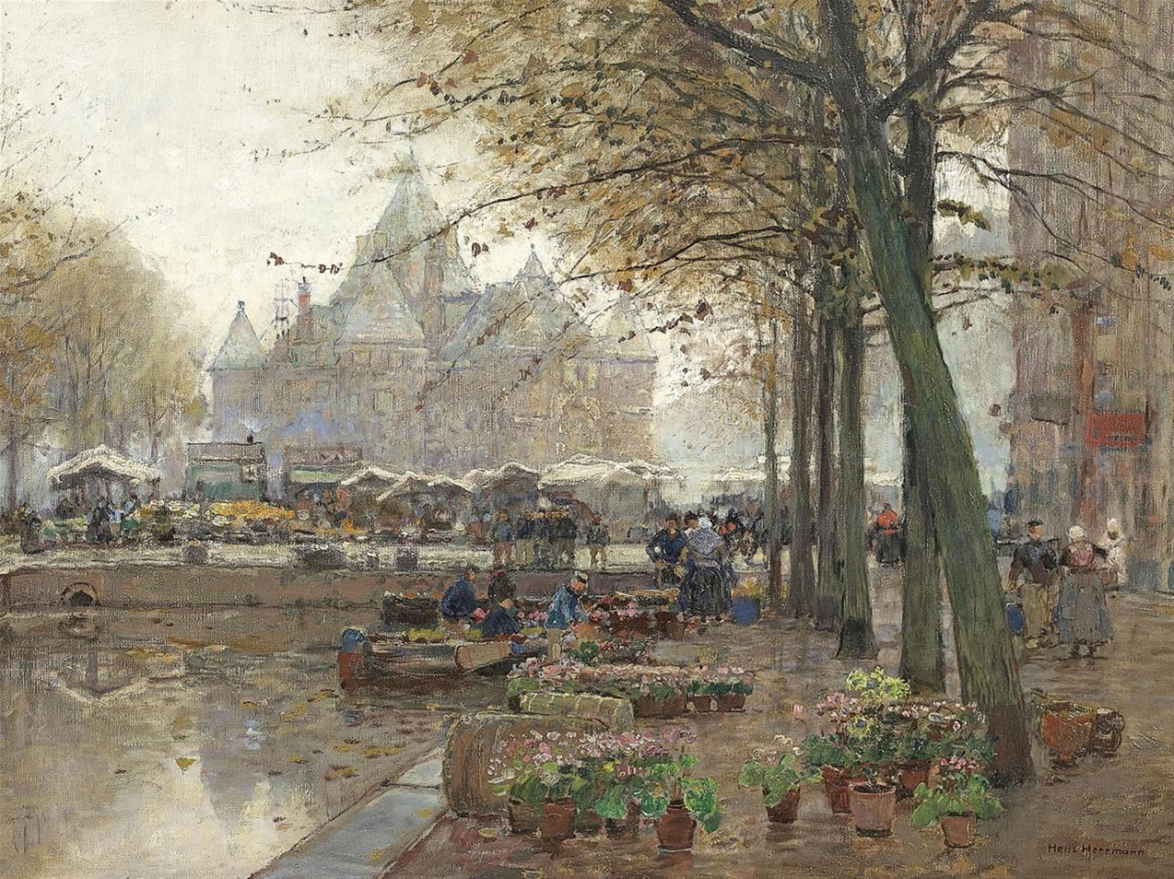 Hans Herrmann - MARKET IN AMSTERDAM WITH VIEW ON THE WAAG - image-1