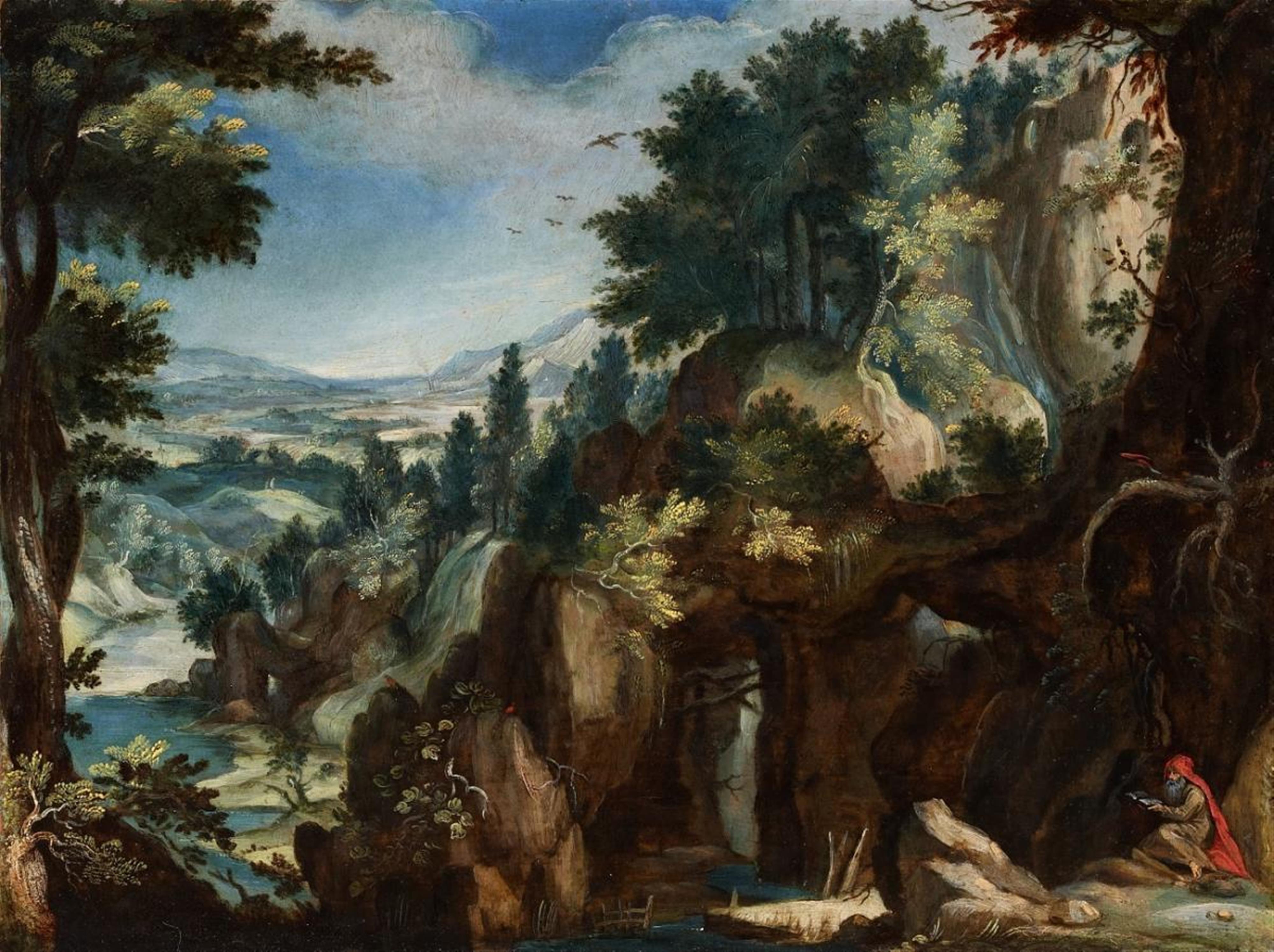 Antwerp School, early 17th Century - MOUNTAIN LANDSCAPE WITH SAINT JEROME - image-1