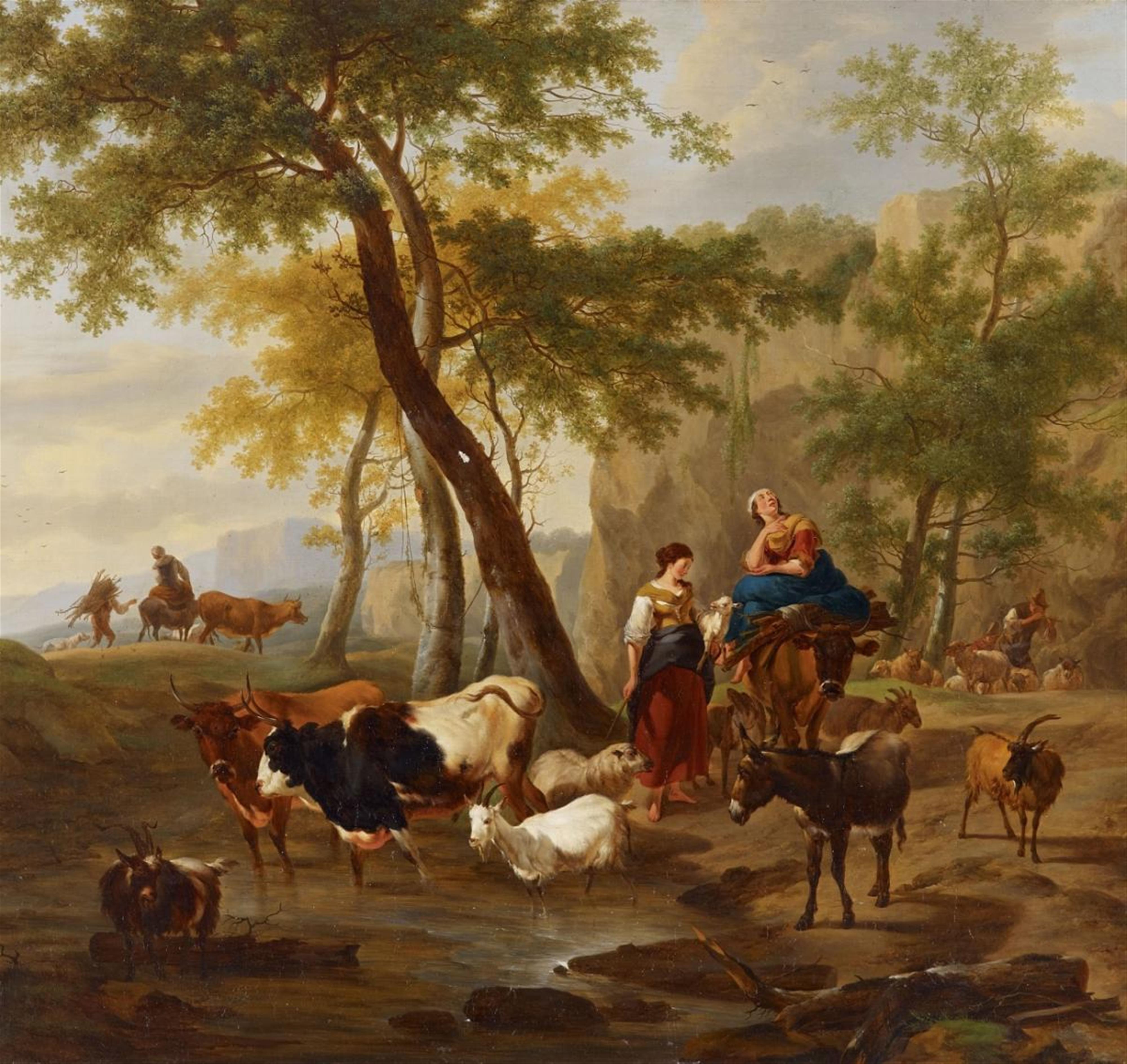 Nicolaes Berchem, follower of - LANDSCAPE WITH SCHEPHERDESSES AND HERD - image-1