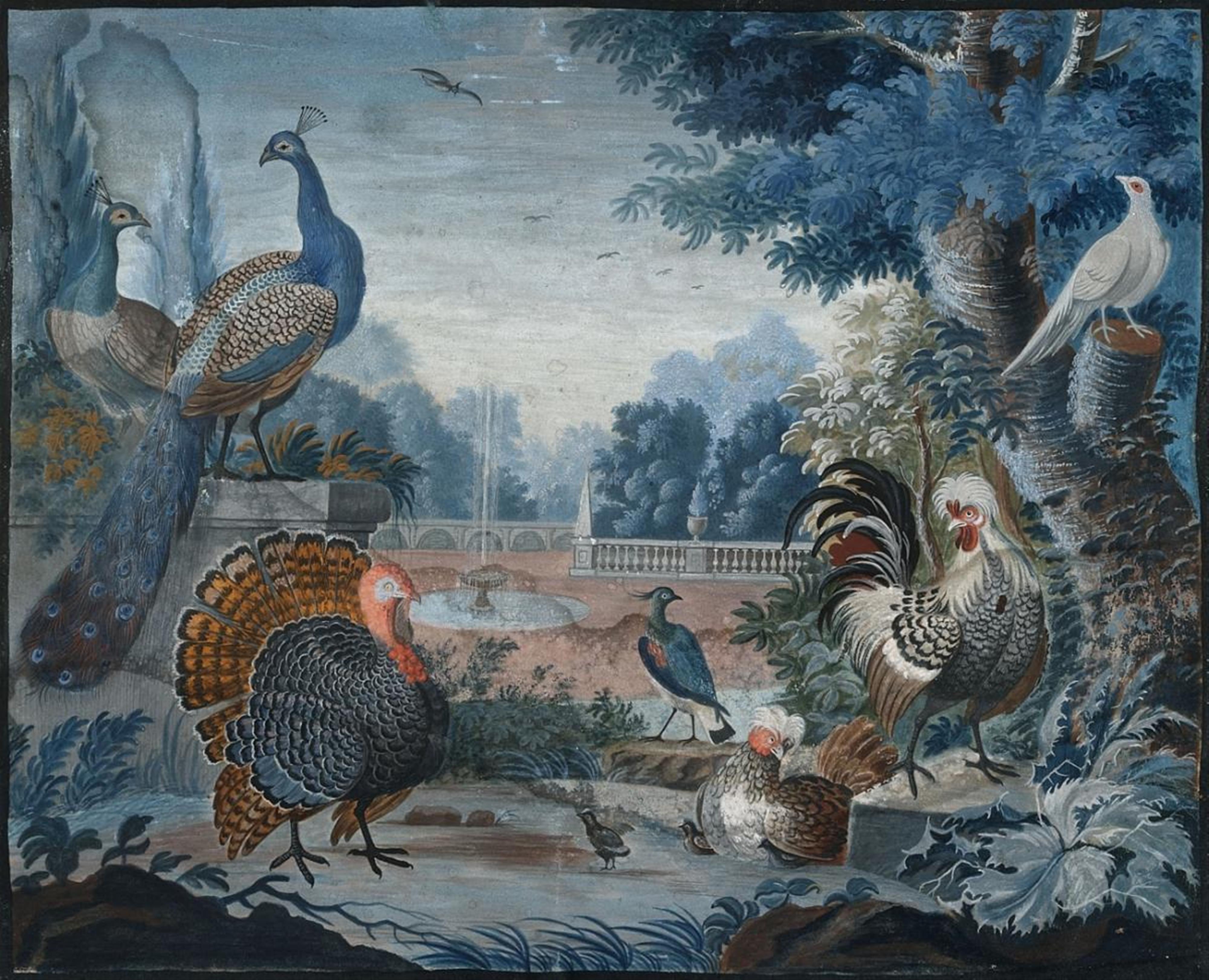 Niederländischer Meister des frühen 18. Jahrhunderts - PARKLANDSCHAFT MIT EXOTISCHEM FEDERVIEH - image-1