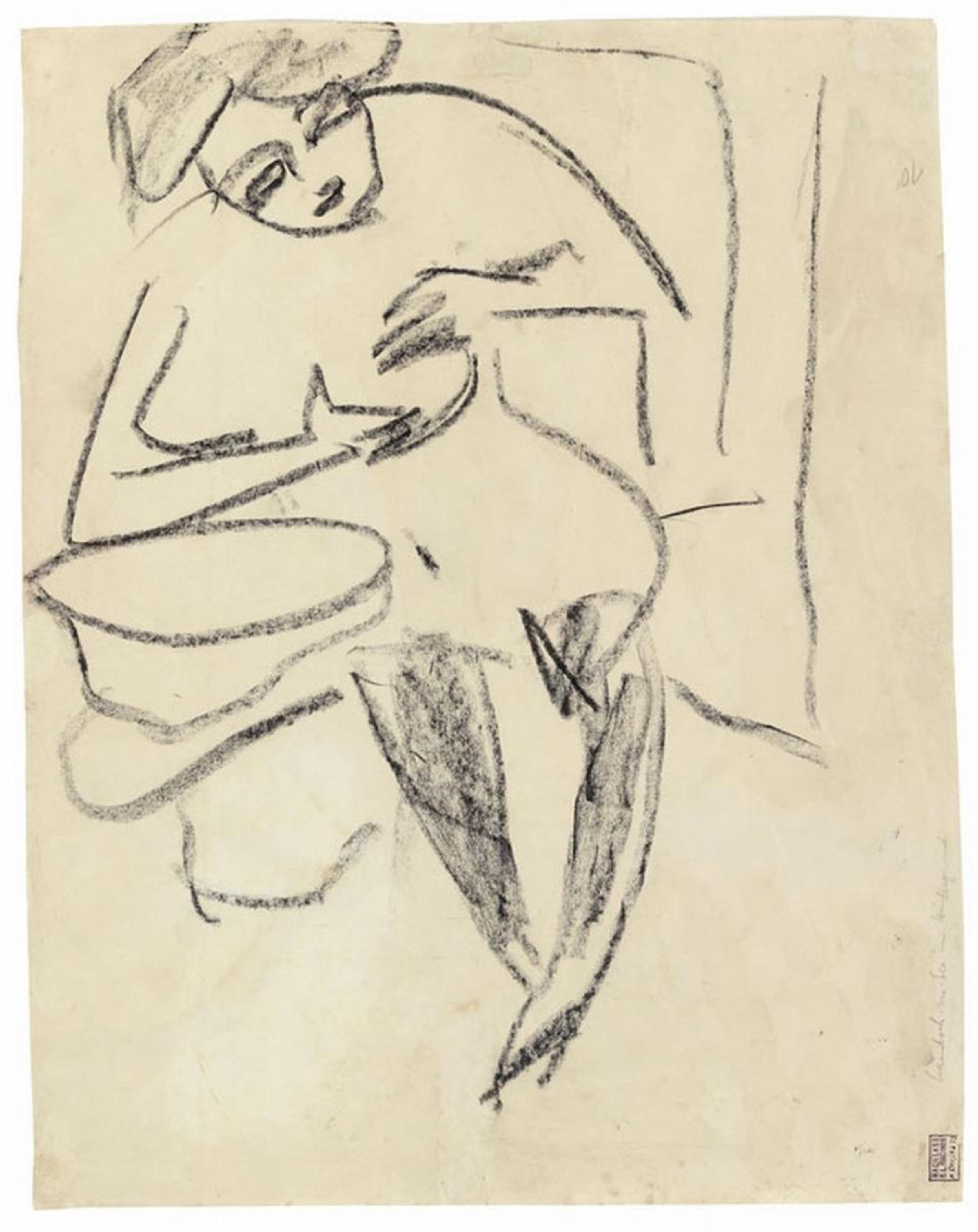 Ernst Ludwig Kirchner - Landschaft mit See im Hintergrund. Rückseitig: Badende (Landscape with Lake in Background. Verso: Bathing Woman) - image-2