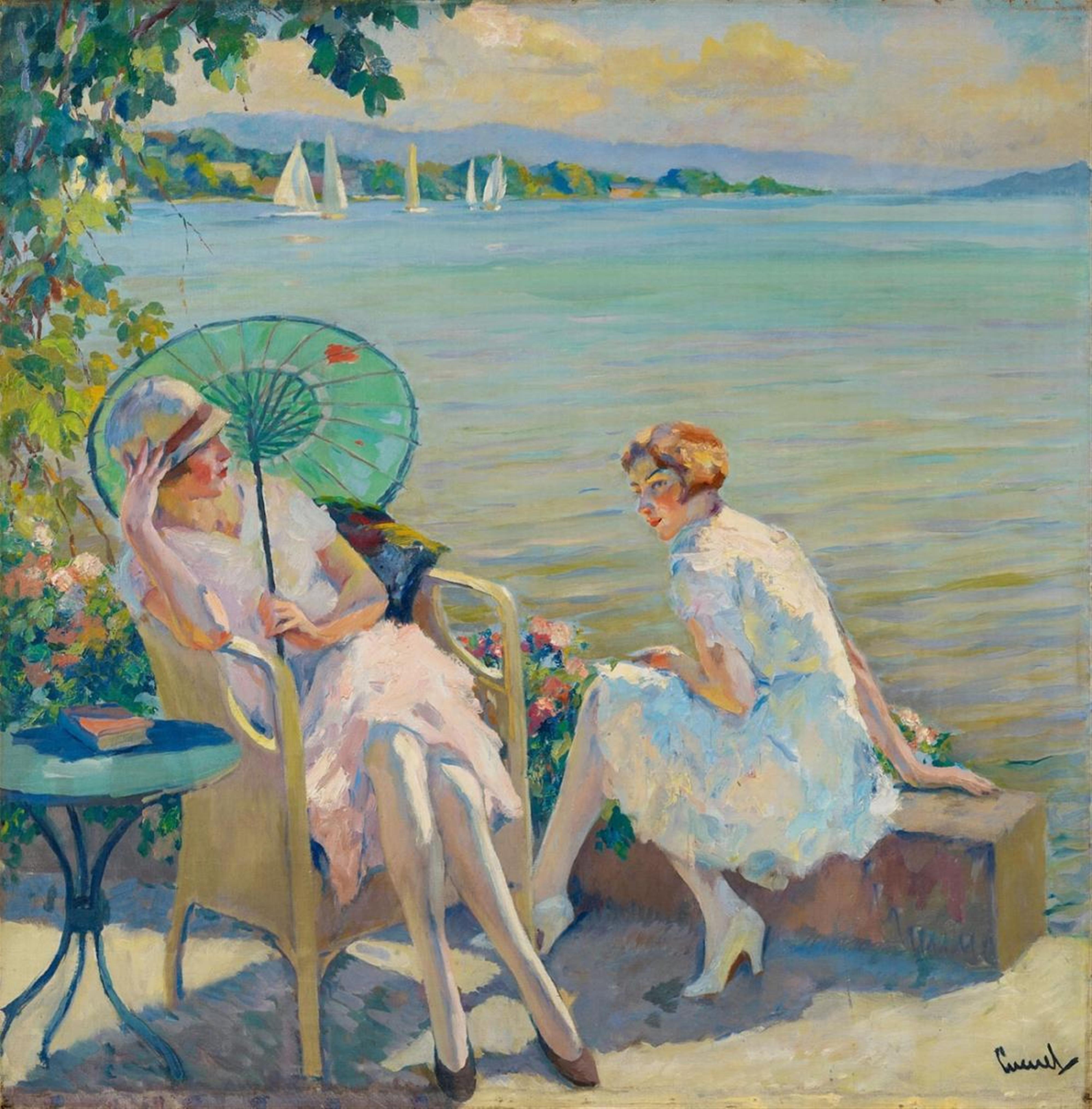 Edward Cucuel - Zwei sitzende Mädchen am Starnberger See (Two Girls sitting at Lake Starnberg) - image-1