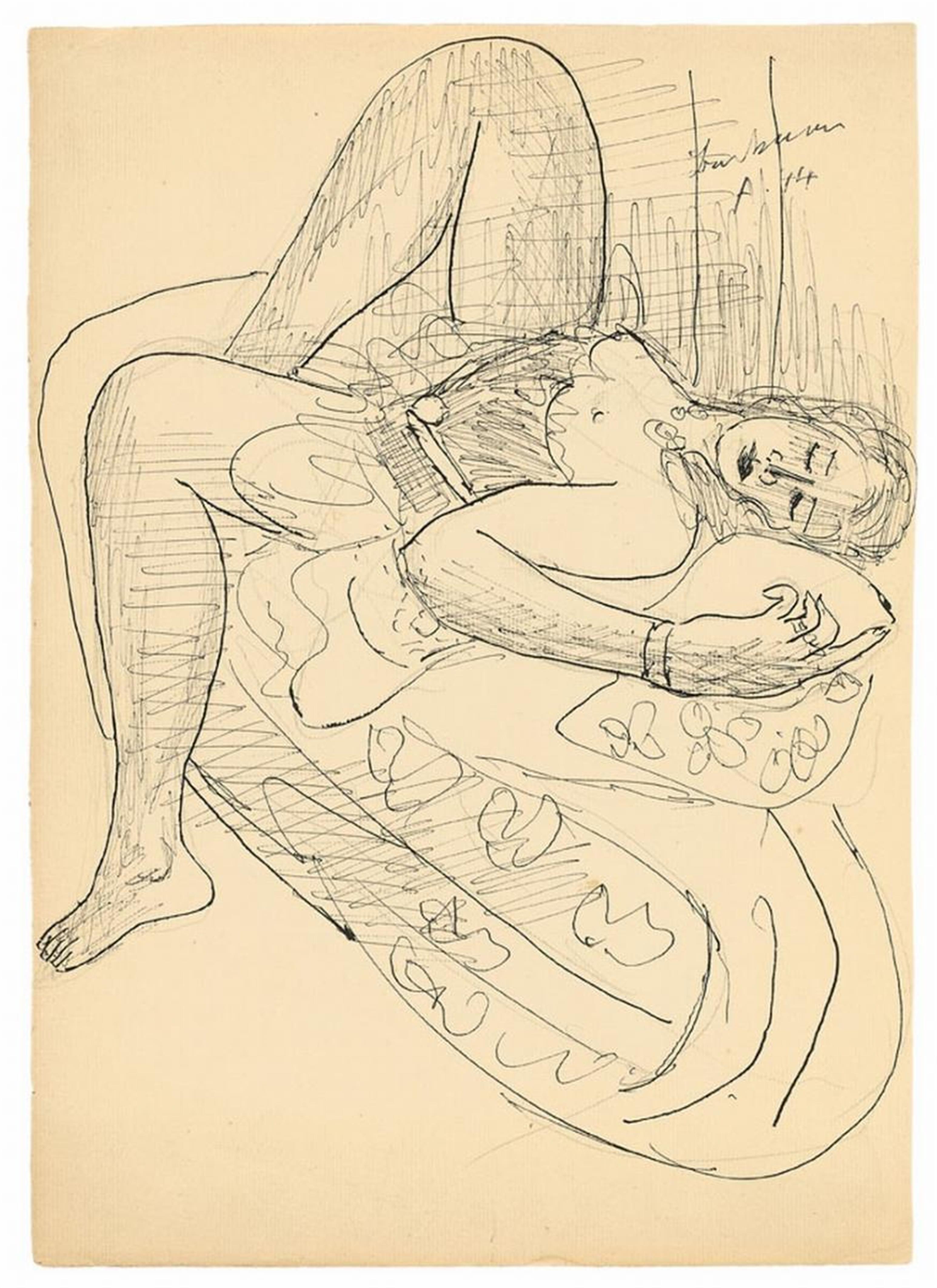 Max Beckmann - Frau auf einem Sofa liegend (Woman lying on a Sofa) - image-1