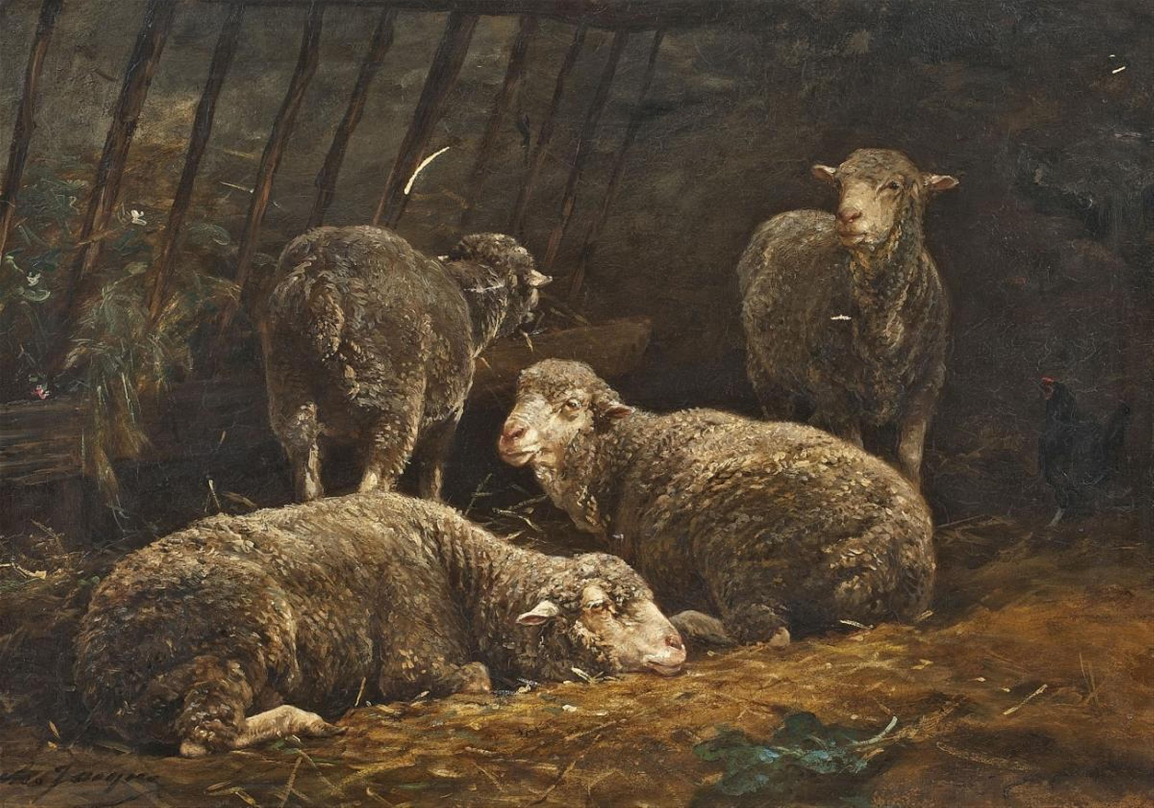 Charles Émile Jacque - SHEEP IN THE STABLE - image-1