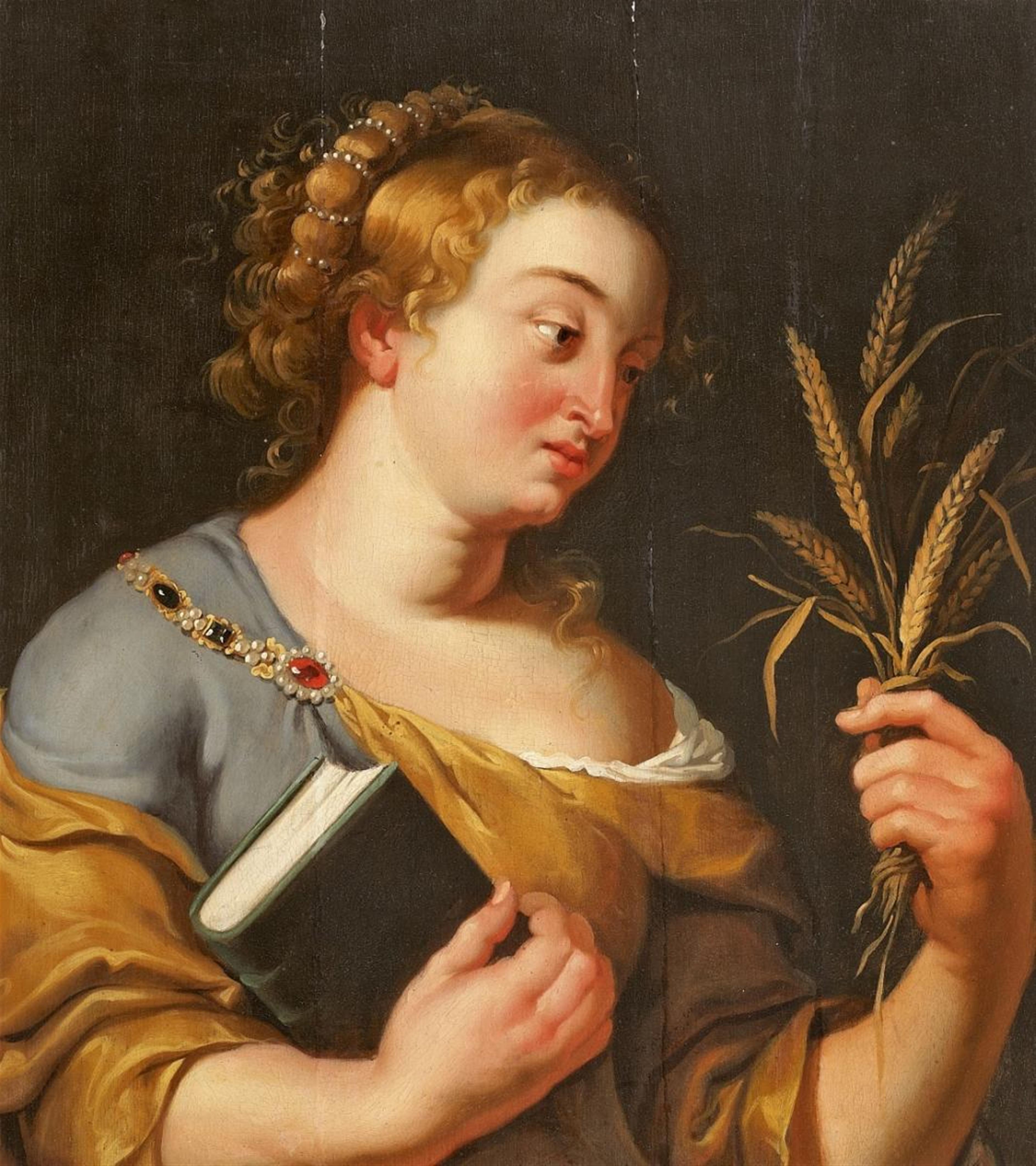 Flemish School, 17th Century - YOUNG WOMAN WITH GRAIN SPIKE AND BOOK - image-1
