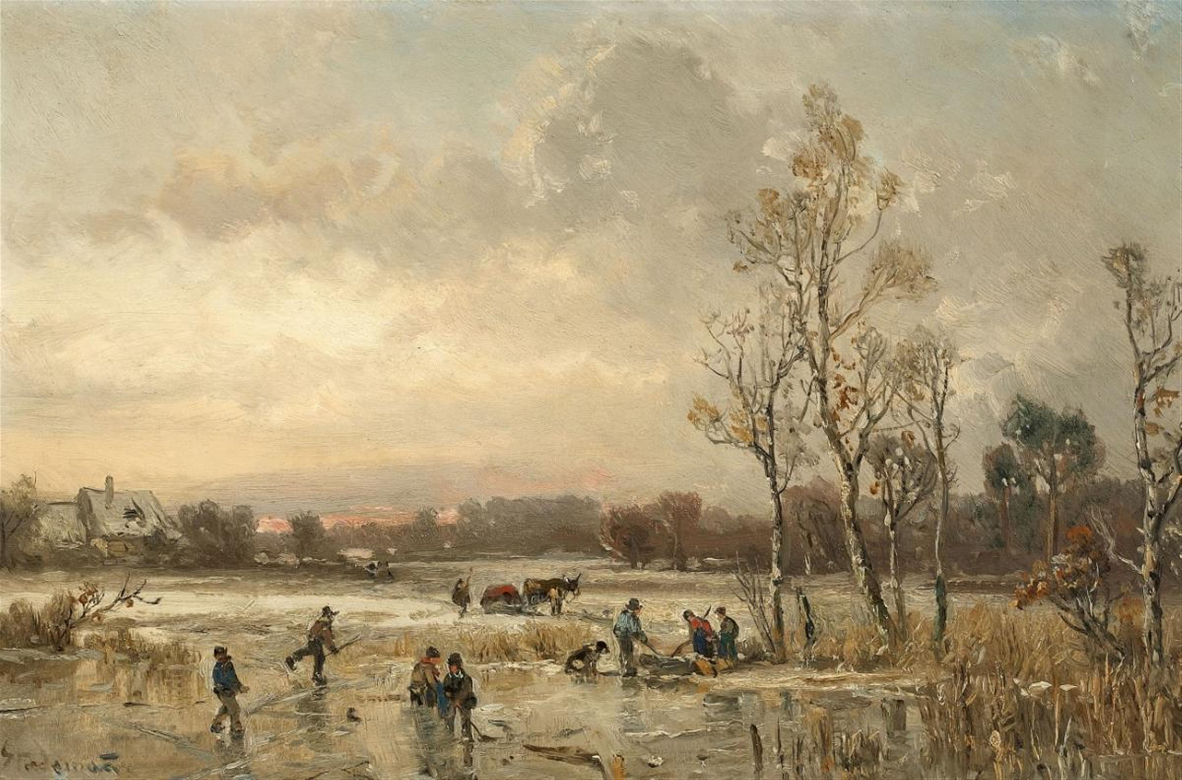 Adolf Stademann - WINTER LANDSCAPE WITH PEASANTS IN THE EVENING - image-1