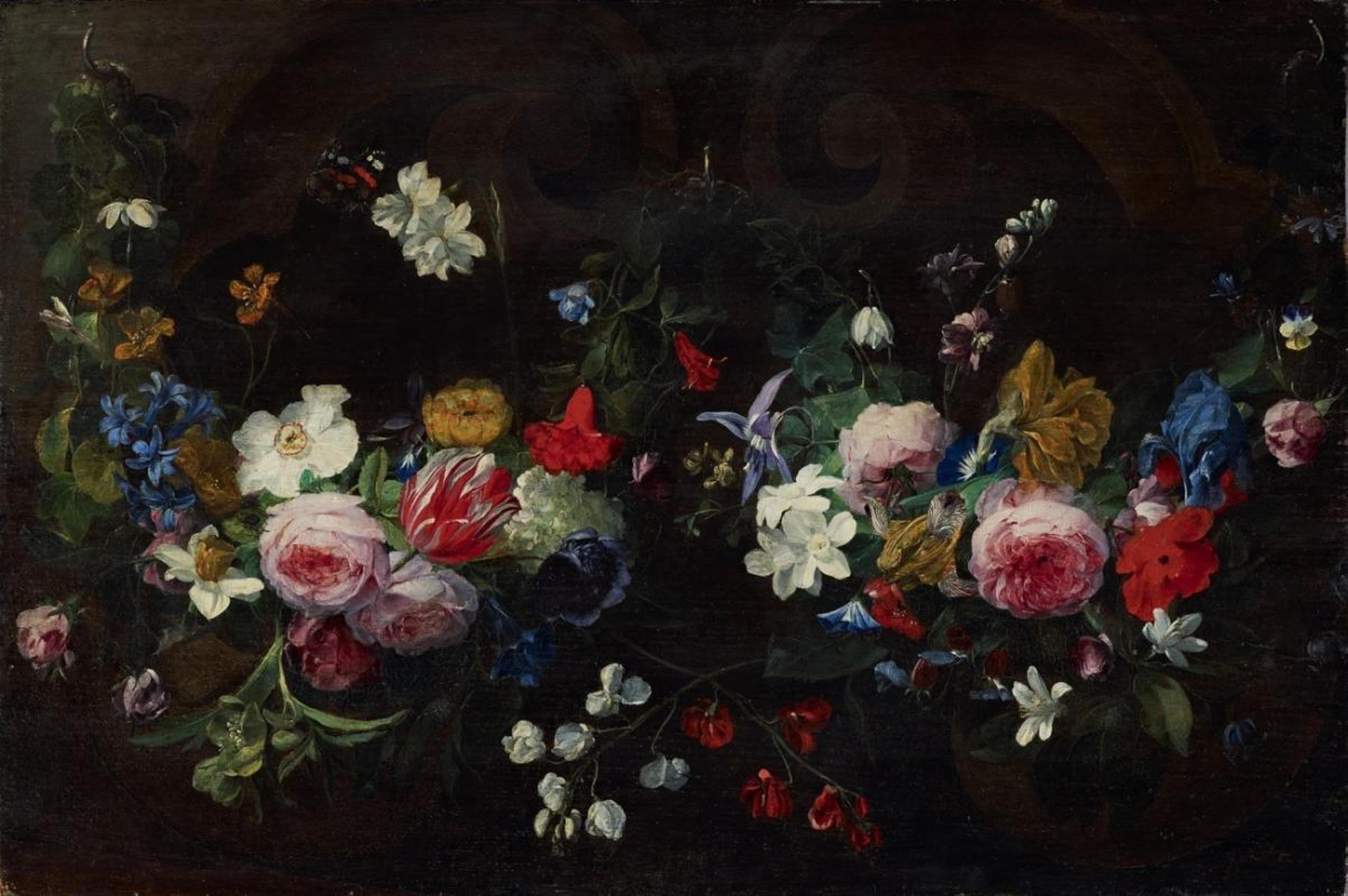 Daniel Seghers - GARLAND OF FLOWERS AGAINST A DARK BACKGROUND - image-1