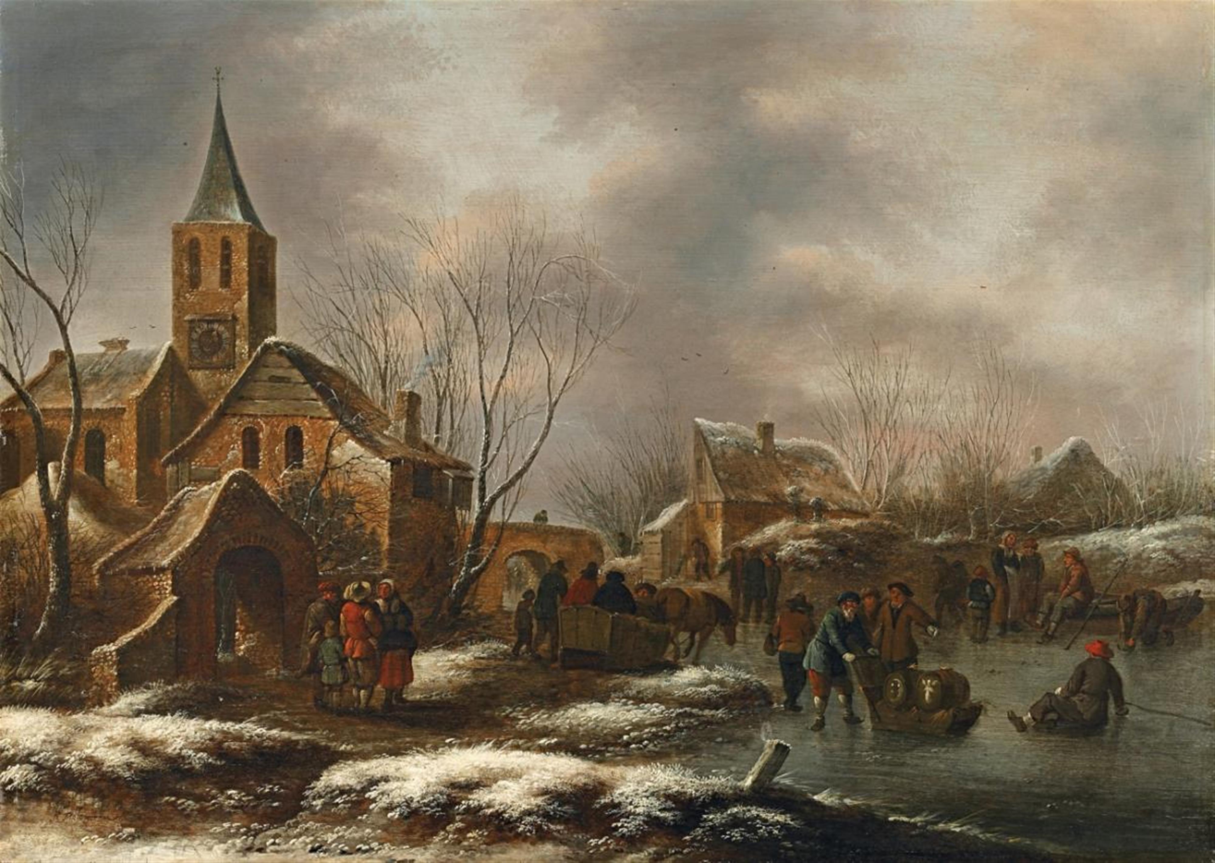 Klaes (Nicolaes) Molenaer - WINTER LANDSCAPE WITH A CHURCHTOWER - image-1