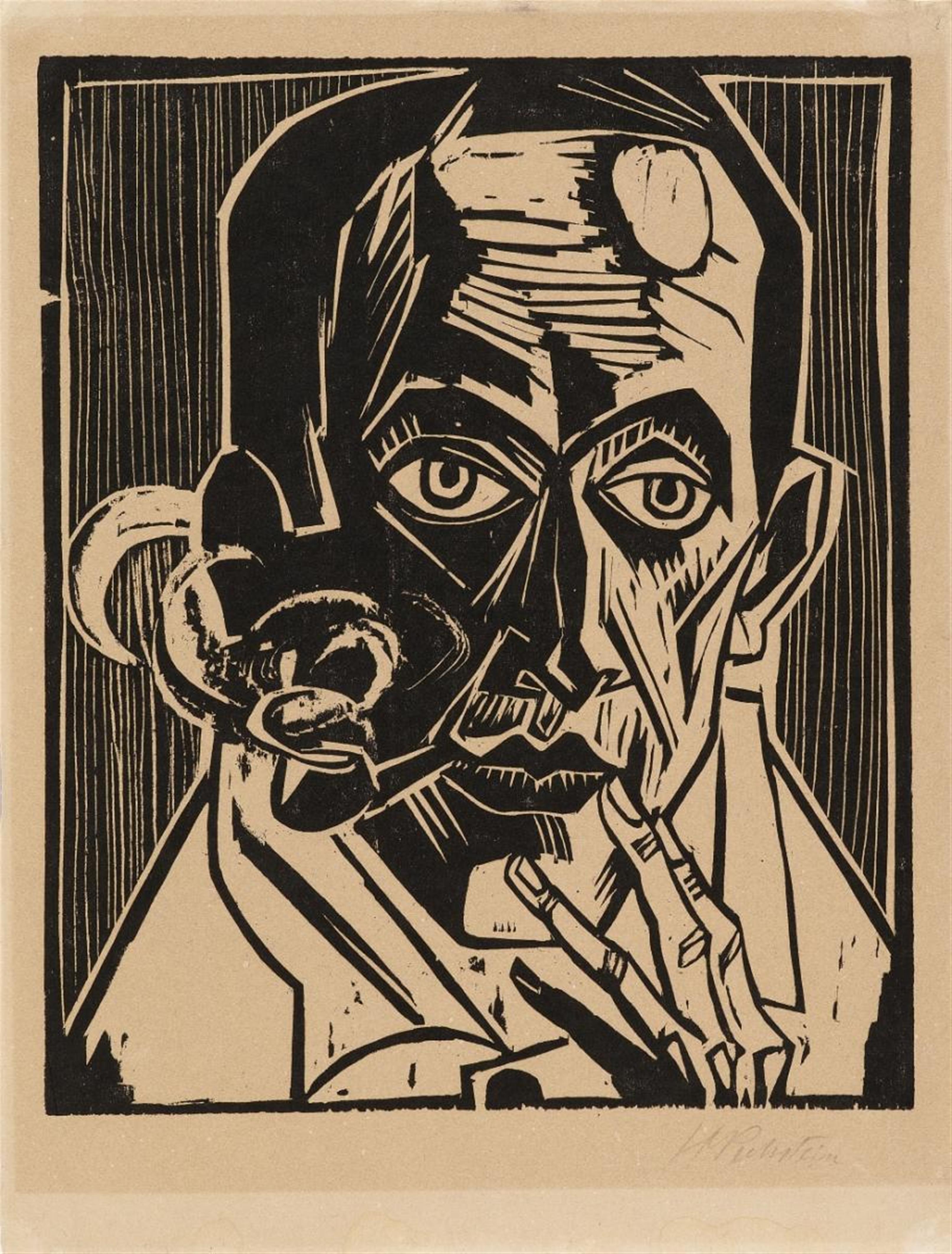 Hermann Max Pechstein - Selbstbildnis mit Pfeife (Self Portrait with Pipe) - image-1