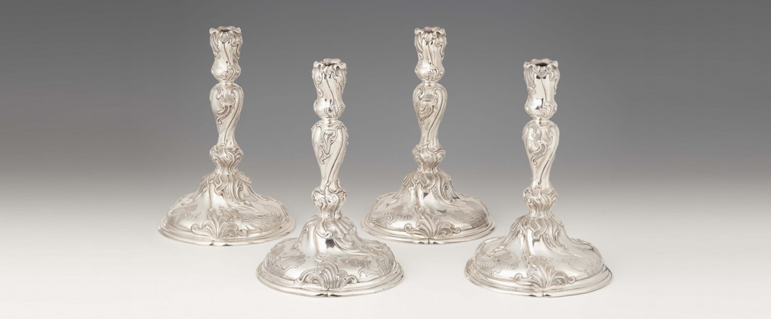 Decorative Art/Jewellery - Four Silver Candlesticks for Prince Elector Friedrich August II of Saxony