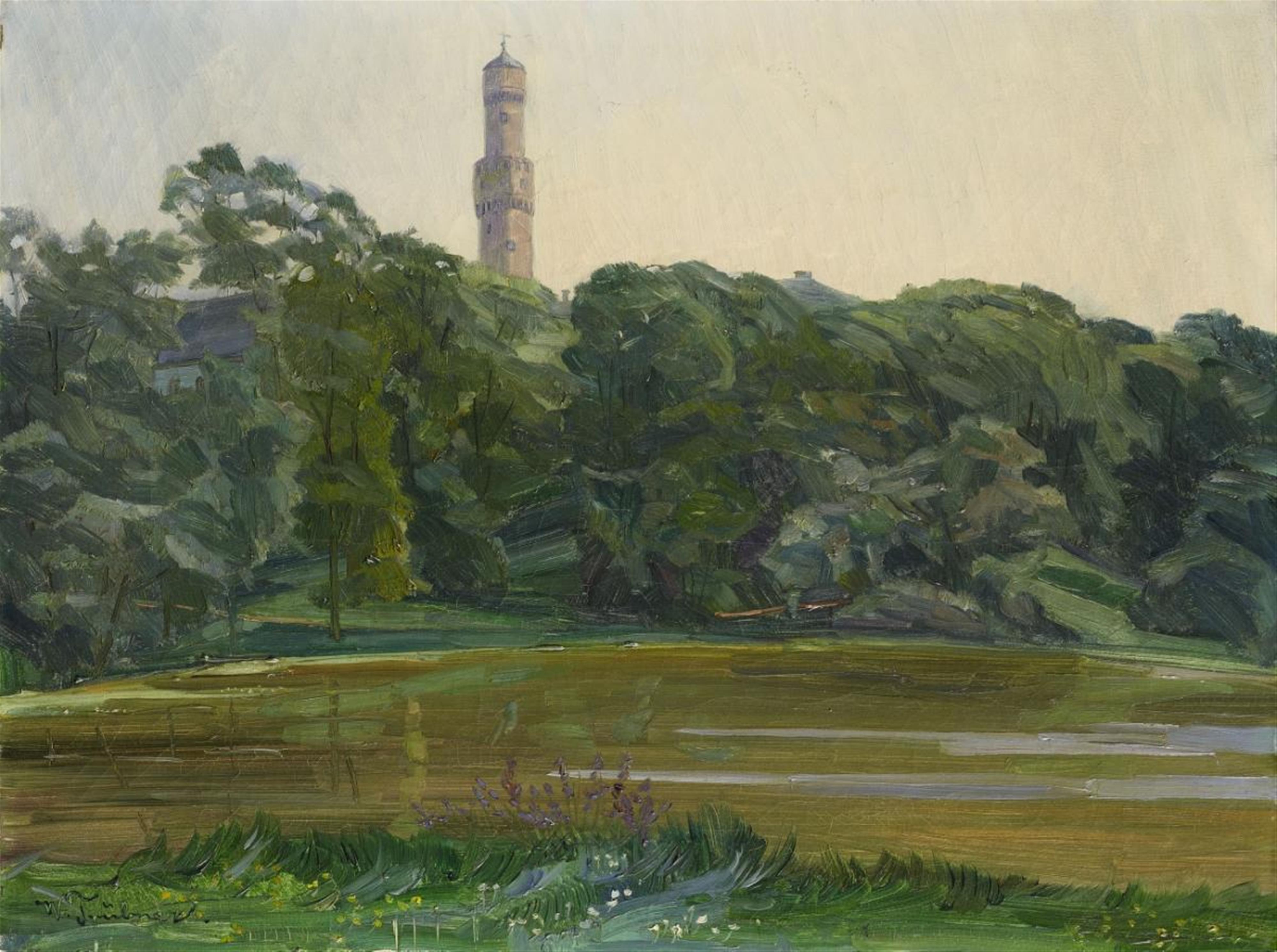 Wilhelm Trübner - THE PARK IN BAD HOMBURG WITH THE WHITE TOWER - image-1