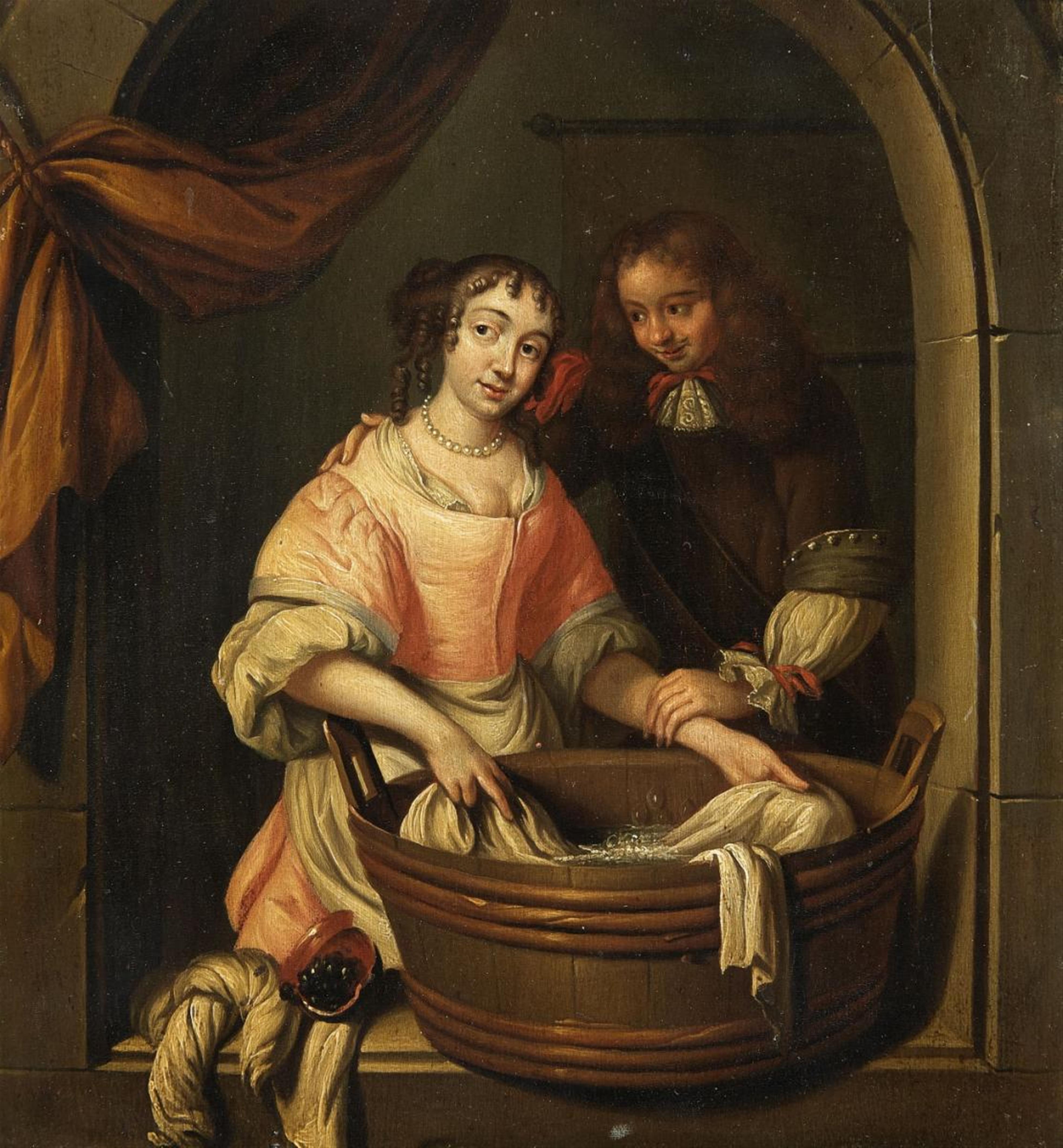 Reynier de La Haye - A Young Couple by a Washing Trough - image-1