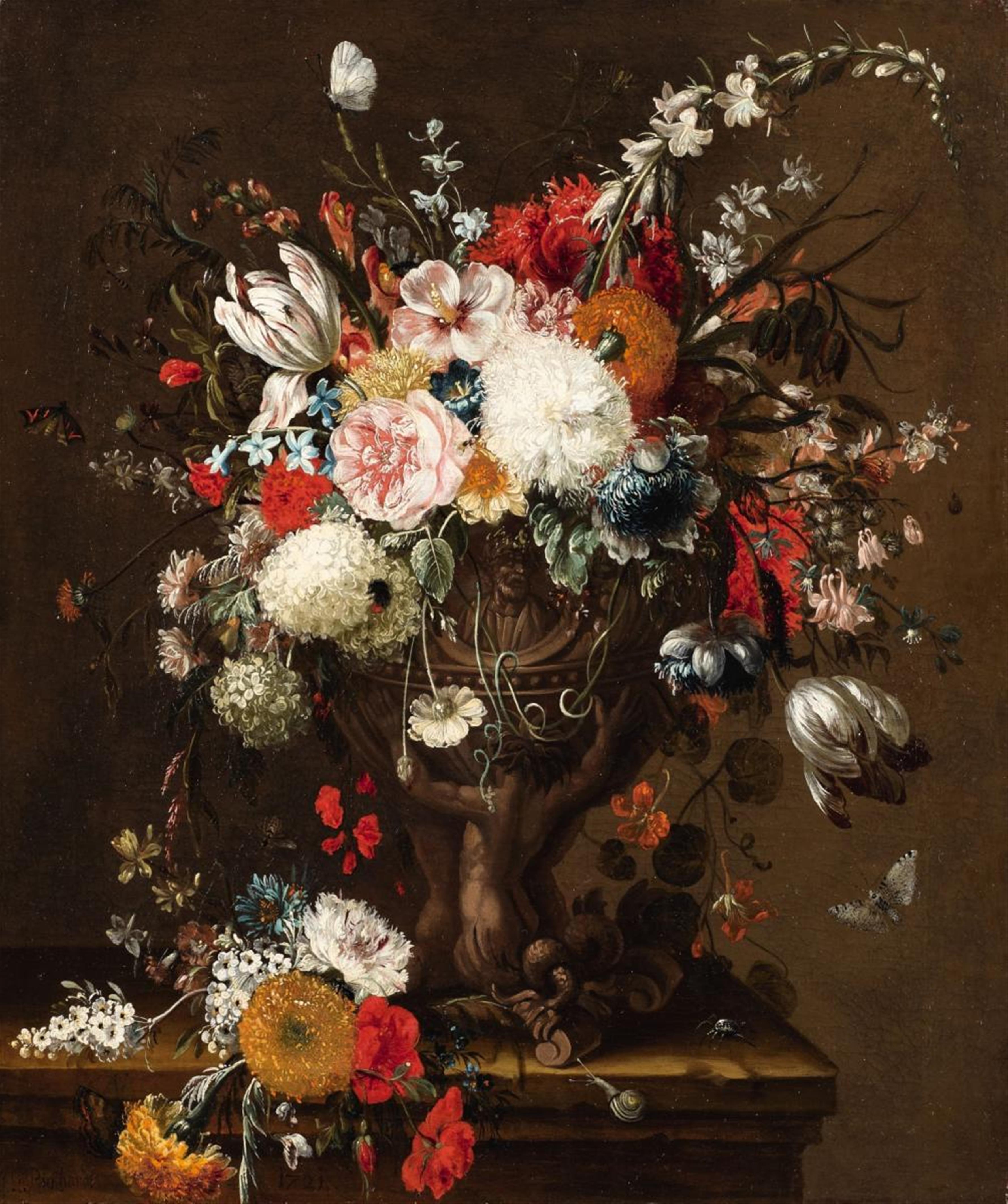 Johann Georg I Pickhardt - Two Floral Still Lifes with Insects and Butterflies - image-1